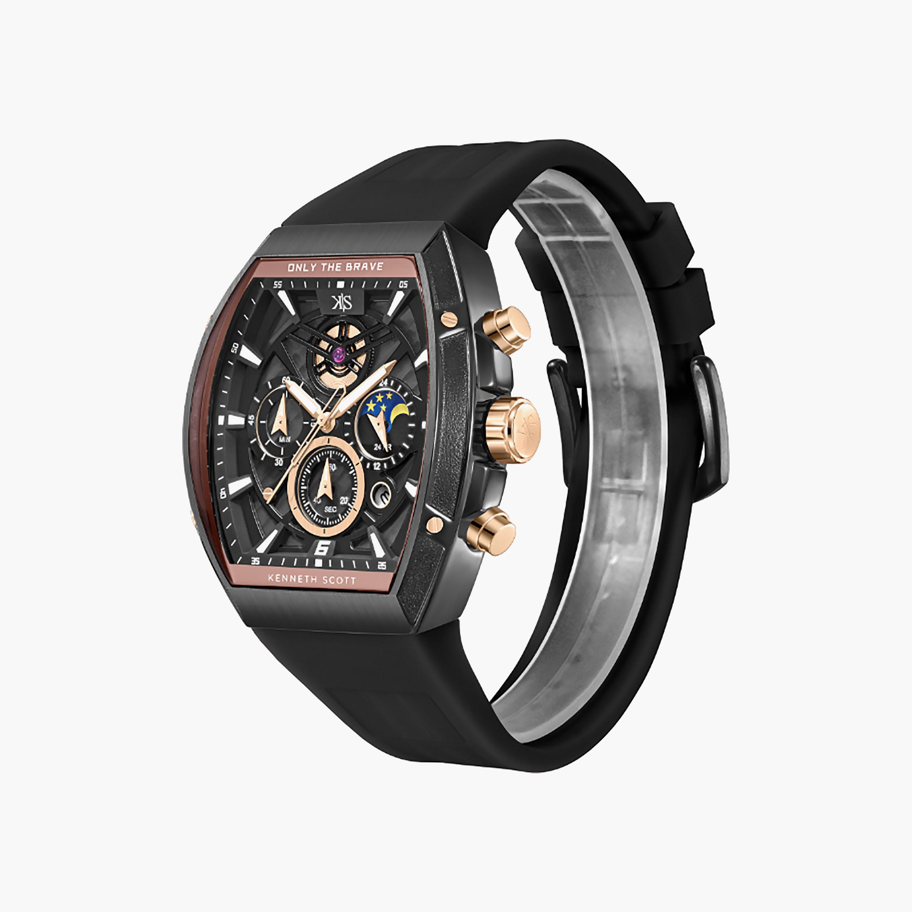 Kenneth Scott Men's 44 MM Chronograph Black Dial Silicone Strap | K26110-BSBB-men-watchesandjewellery-watches-image-2