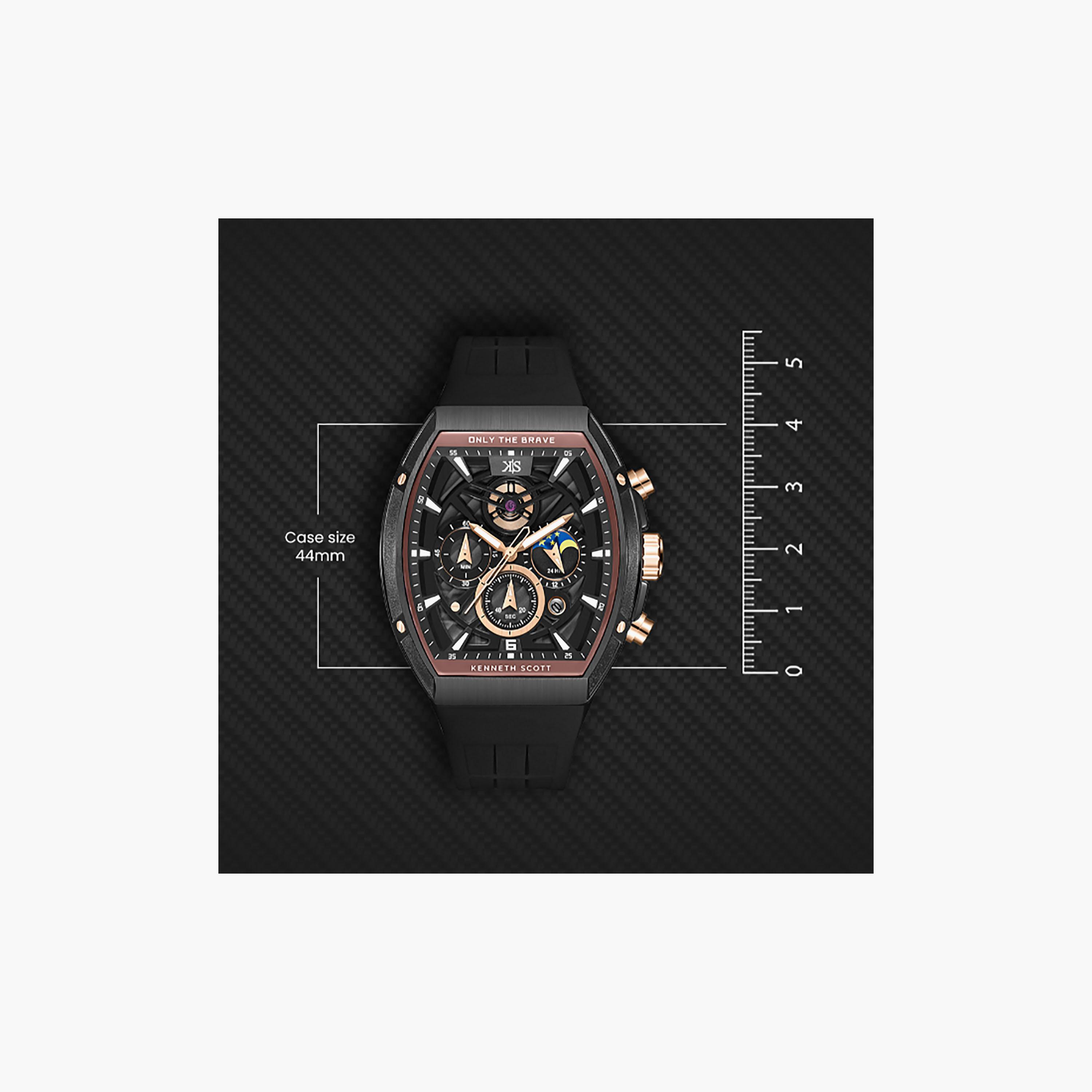 Kenneth Scott Men's 44 MM Chronograph Black Dial Silicone Strap | K26110-BSBB-men-watchesandjewellery-watches-image-4