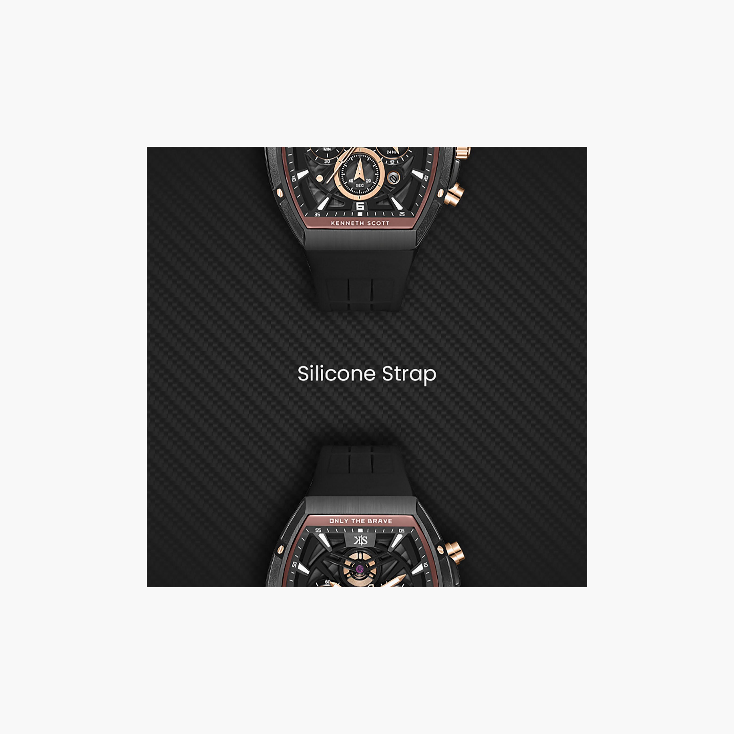 Kenneth Scott Men's 44 MM Chronograph Black Dial Silicone Strap | K26110-BSBB-men-watchesandjewellery-watches-image-5