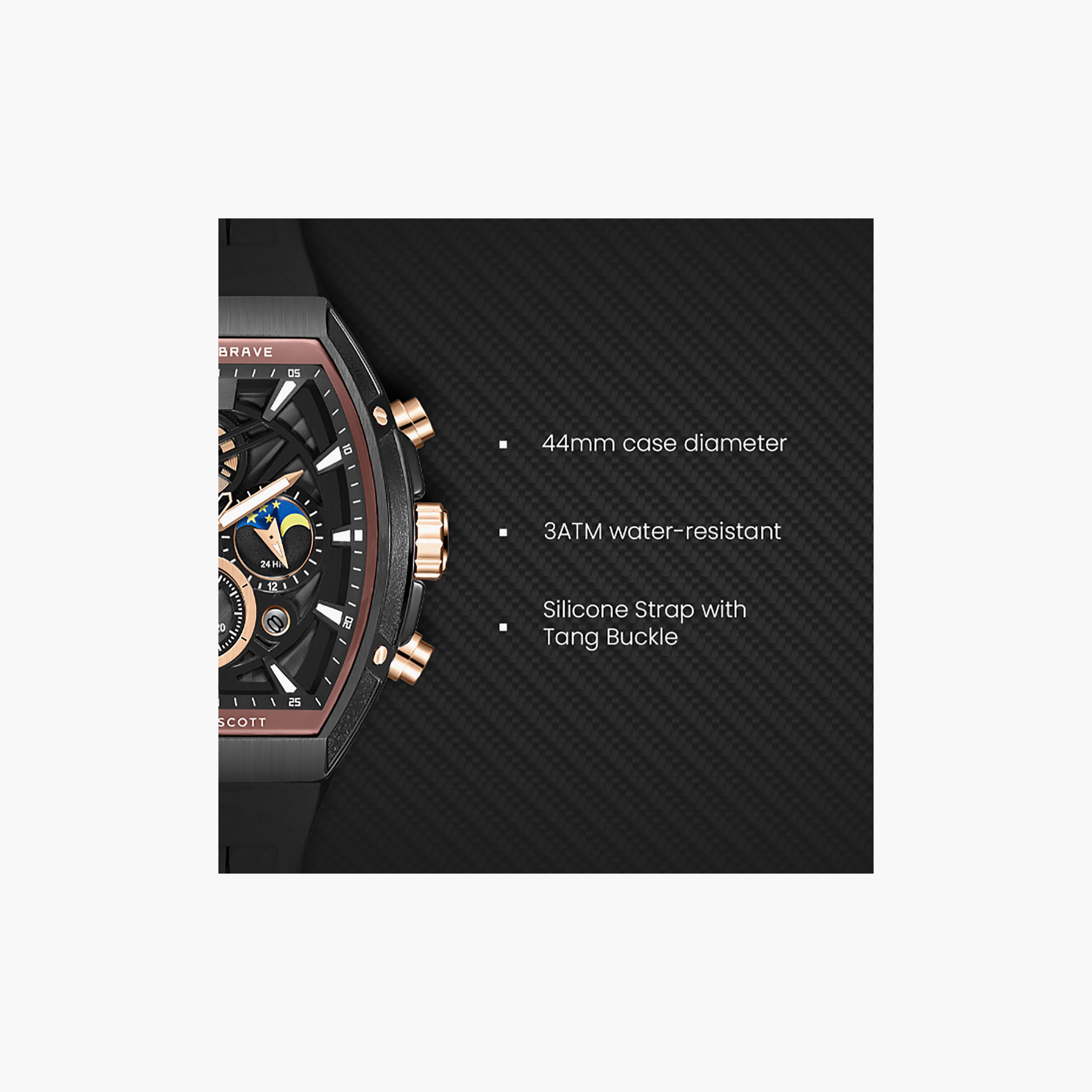 Kenneth Scott Men's 44 MM Chronograph Black Dial Silicone Strap | K26110-BSBB-men-watchesandjewellery-watches-image-7