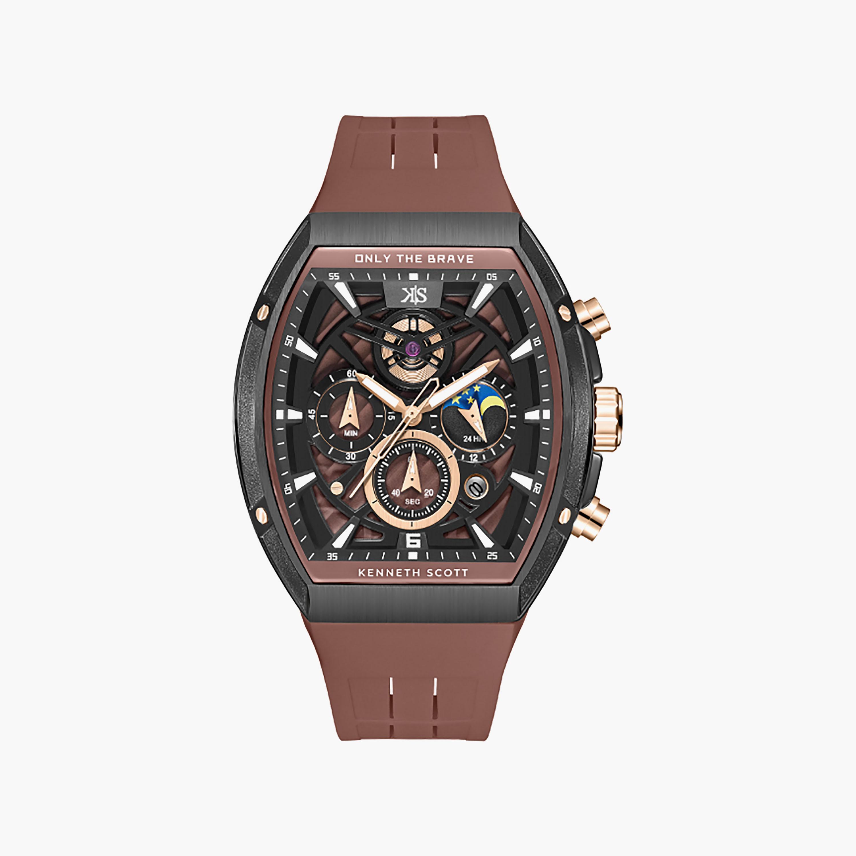 Kenneth Scott Men's 44 MM Chronograph Brown Dial Silicone Strap | K26110-BSDD-men-watchesandjewellery-watches-image-1