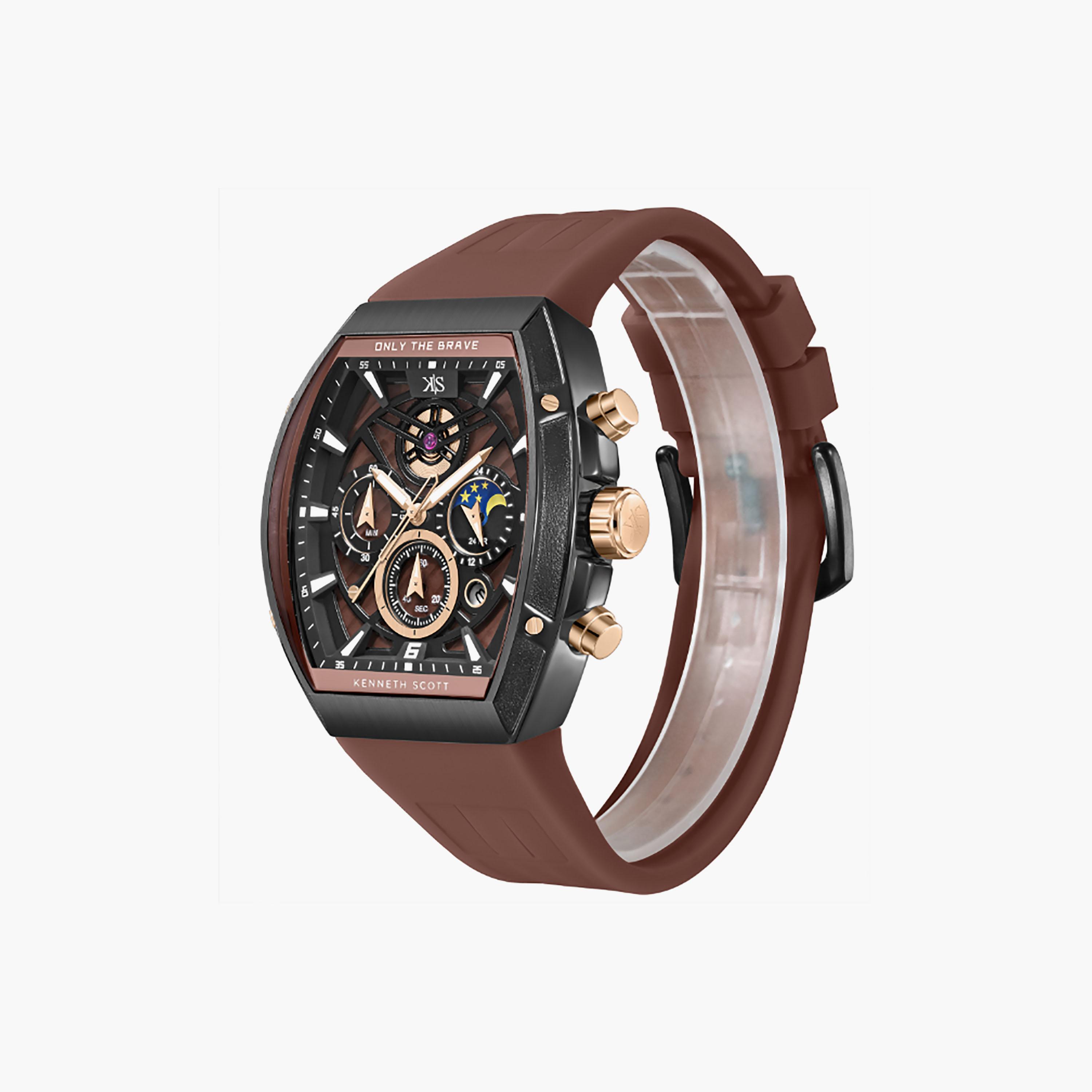 Kenneth Scott Men's 44 MM Chronograph Brown Dial Silicone Strap | K26110-BSDD-men-watchesandjewellery-watches-image-2