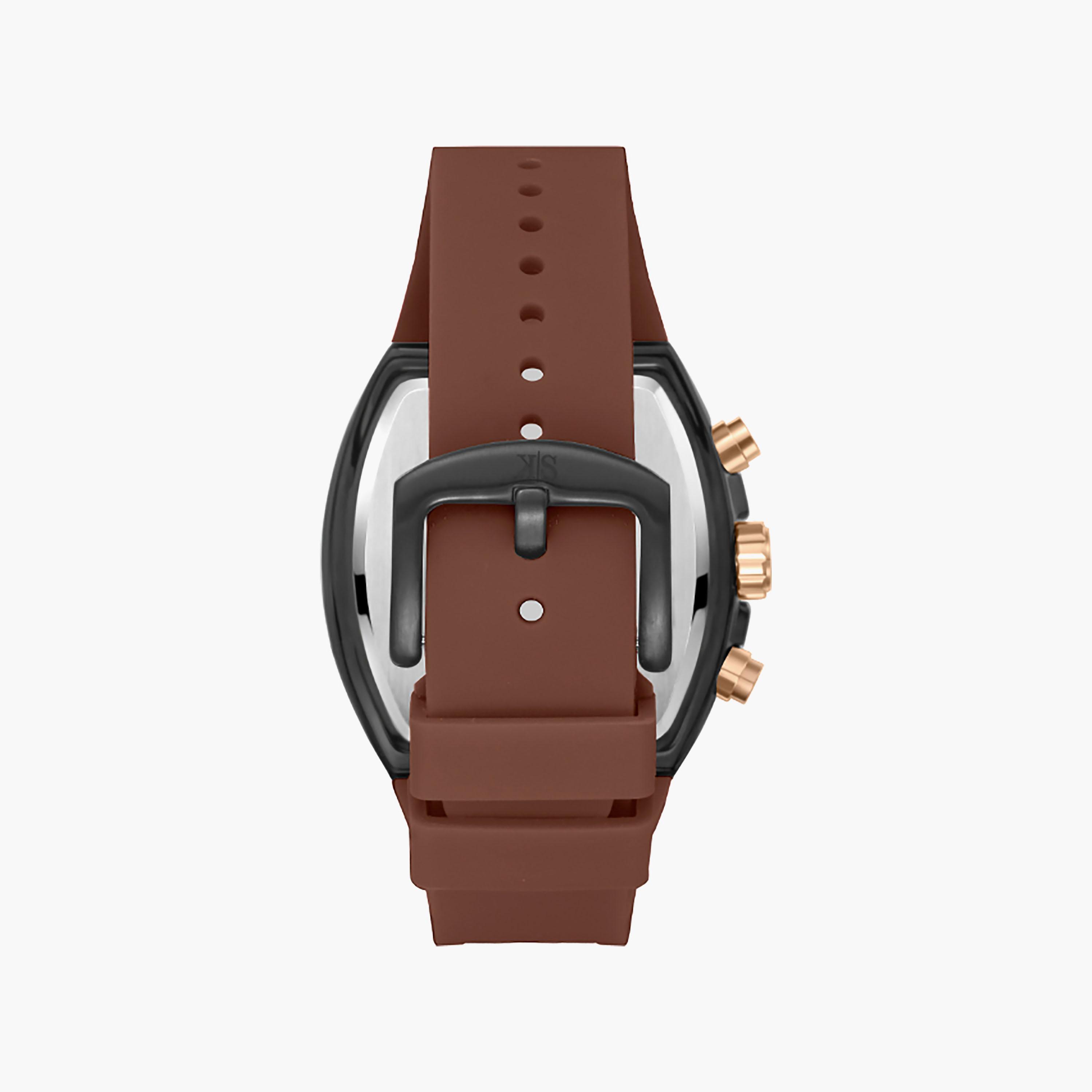 Kenneth Scott Men's 44 MM Chronograph Brown Dial Silicone Strap | K26110-BSDD-men-watchesandjewellery-watches-image-3