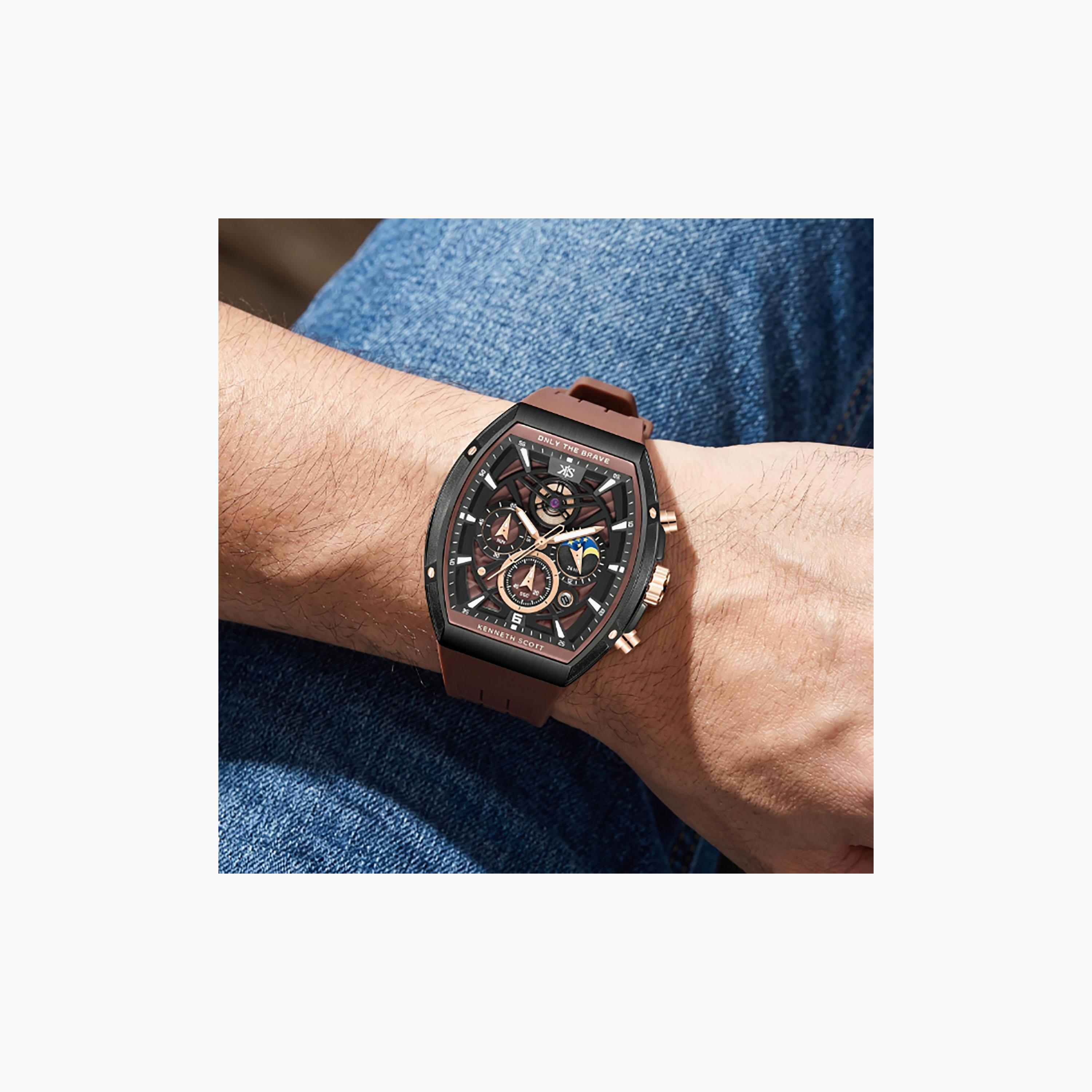 Kenneth Scott Men's 44 MM Chronograph Brown Dial Silicone Strap | K26110-BSDD-men-watchesandjewellery-watches-image-4