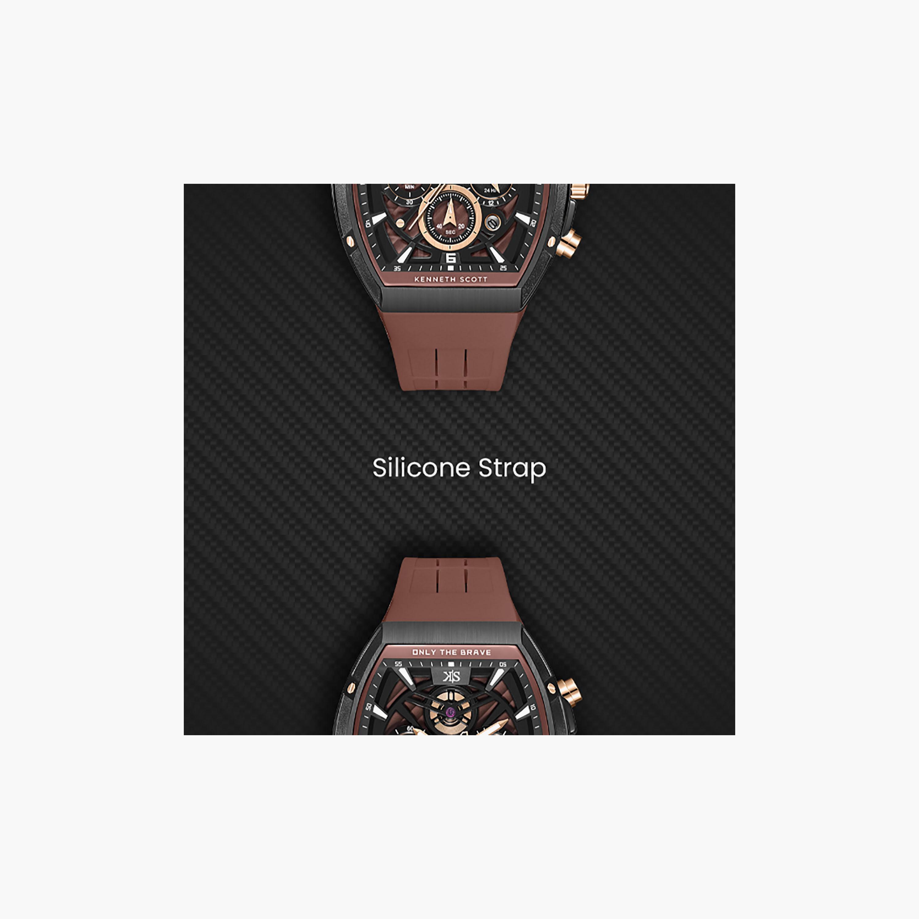 Kenneth Scott Men's 44 MM Chronograph Brown Dial Silicone Strap | K26110-BSDD-men-watchesandjewellery-watches-image-6