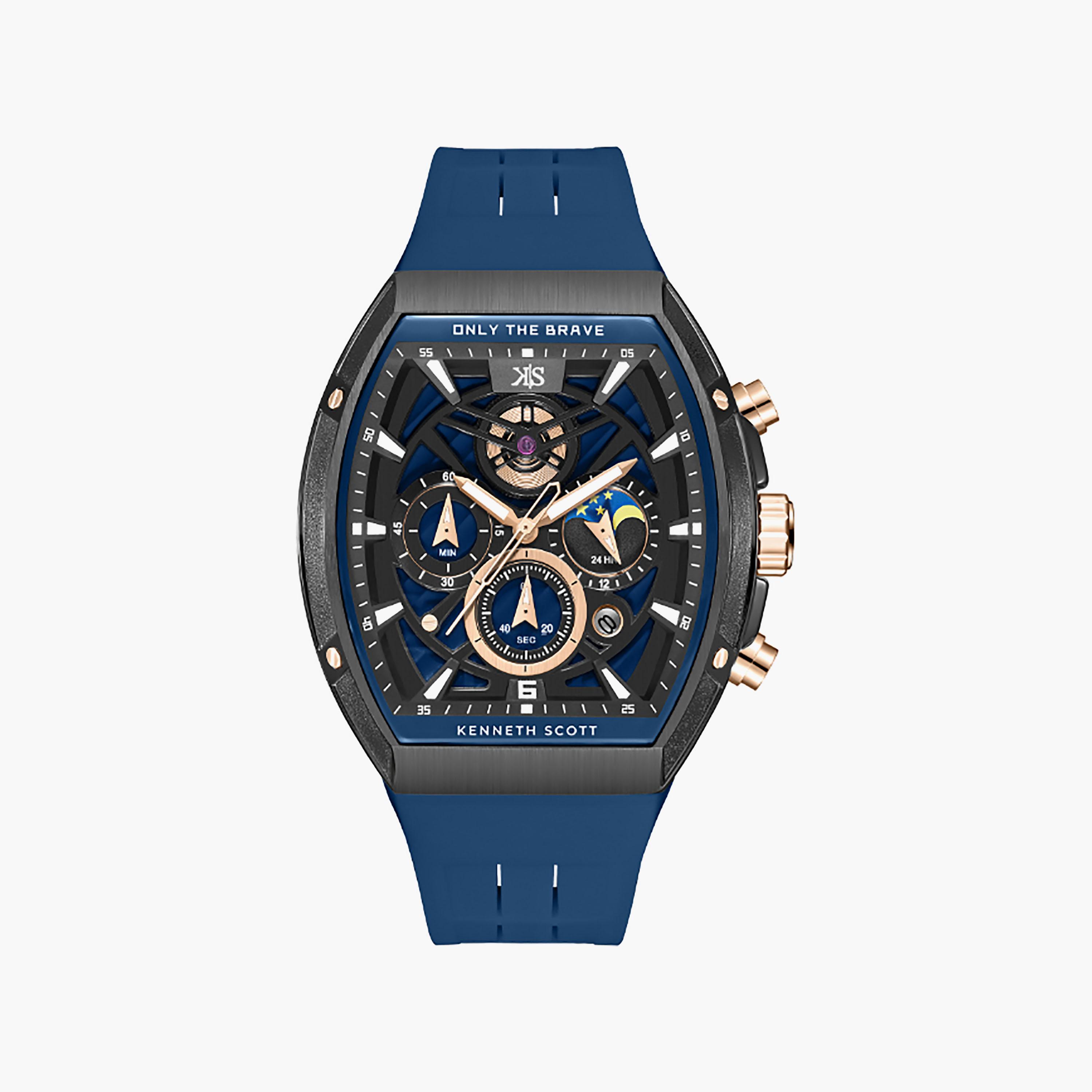 Kenneth Scott Men's 44 MM Chronograph Blue Dial Silicone Strap | K26110-BSNN-men-watchesandjewellery-watches-image-1