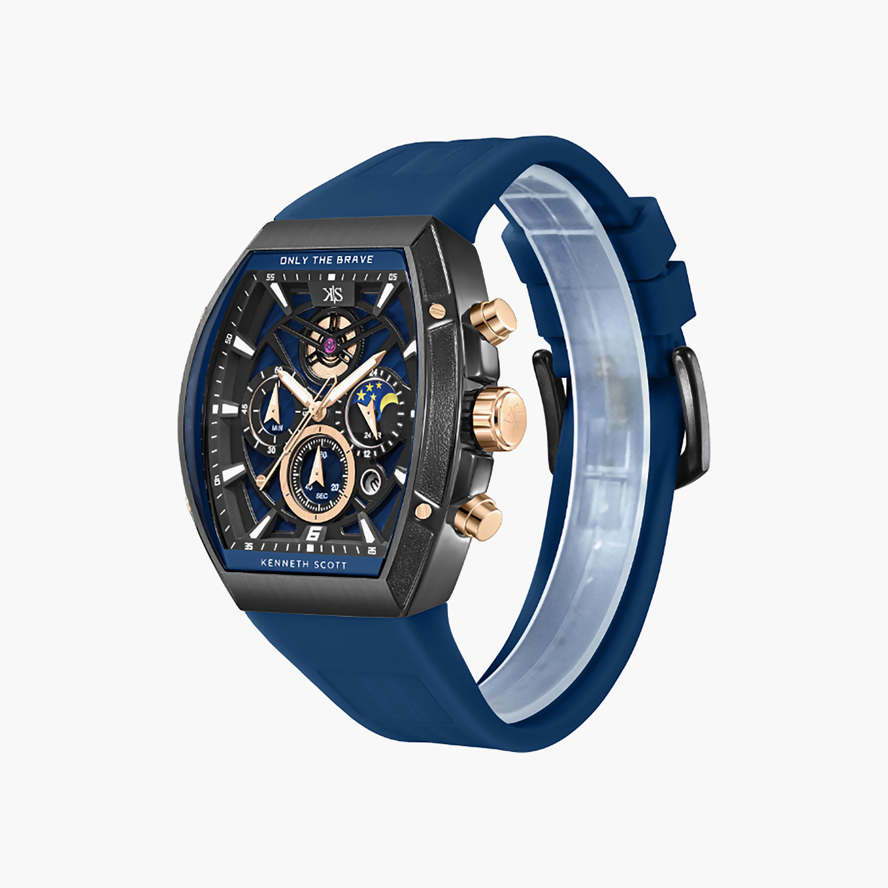 Kenneth Scott Men's 44 MM Chronograph Blue Dial Silicone Strap | K26110-BSNN-men-watchesandjewellery-watches-image-2
