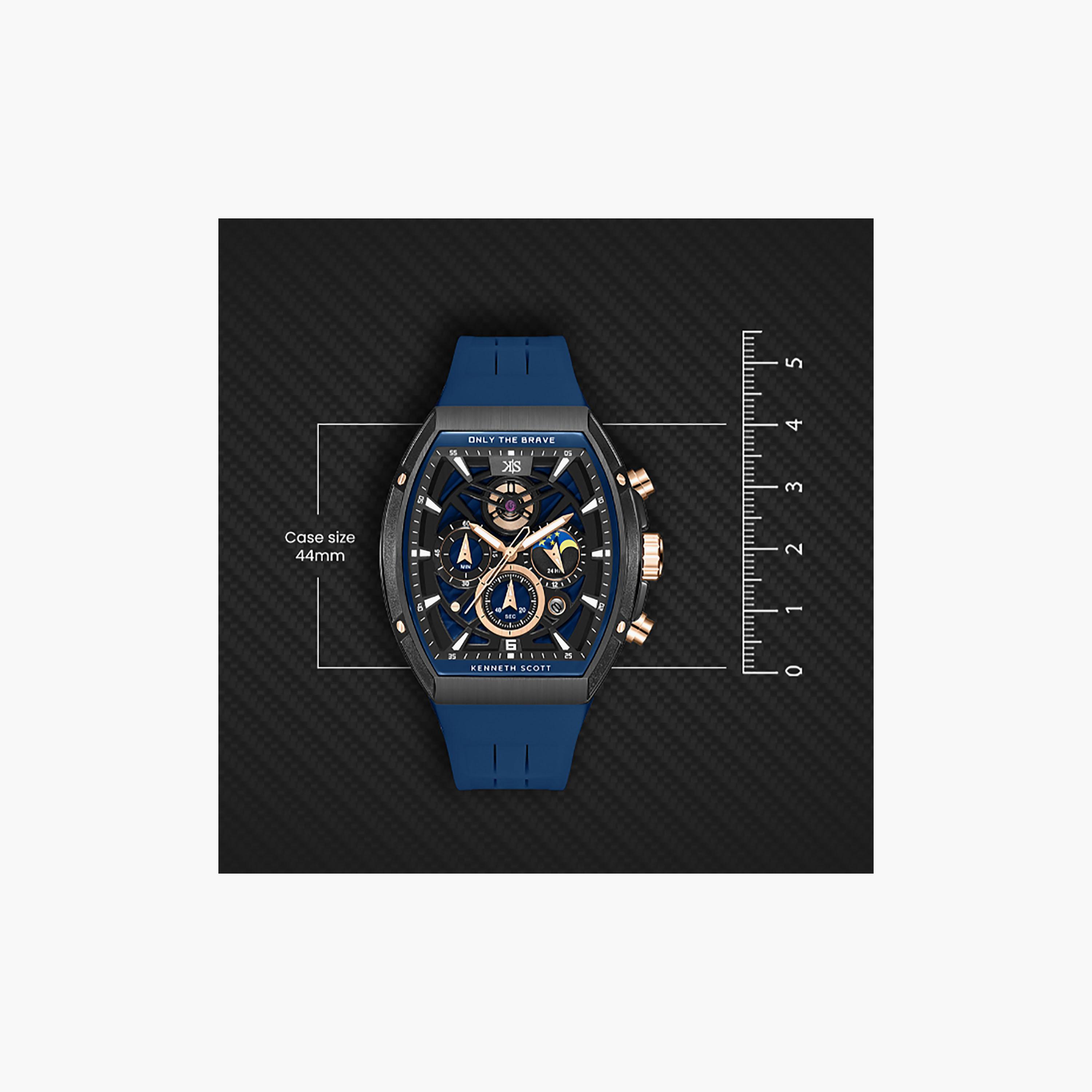 Kenneth Scott Men's 44 MM Chronograph Blue Dial Silicone Strap | K26110-BSNN-men-watchesandjewellery-watches-image-4