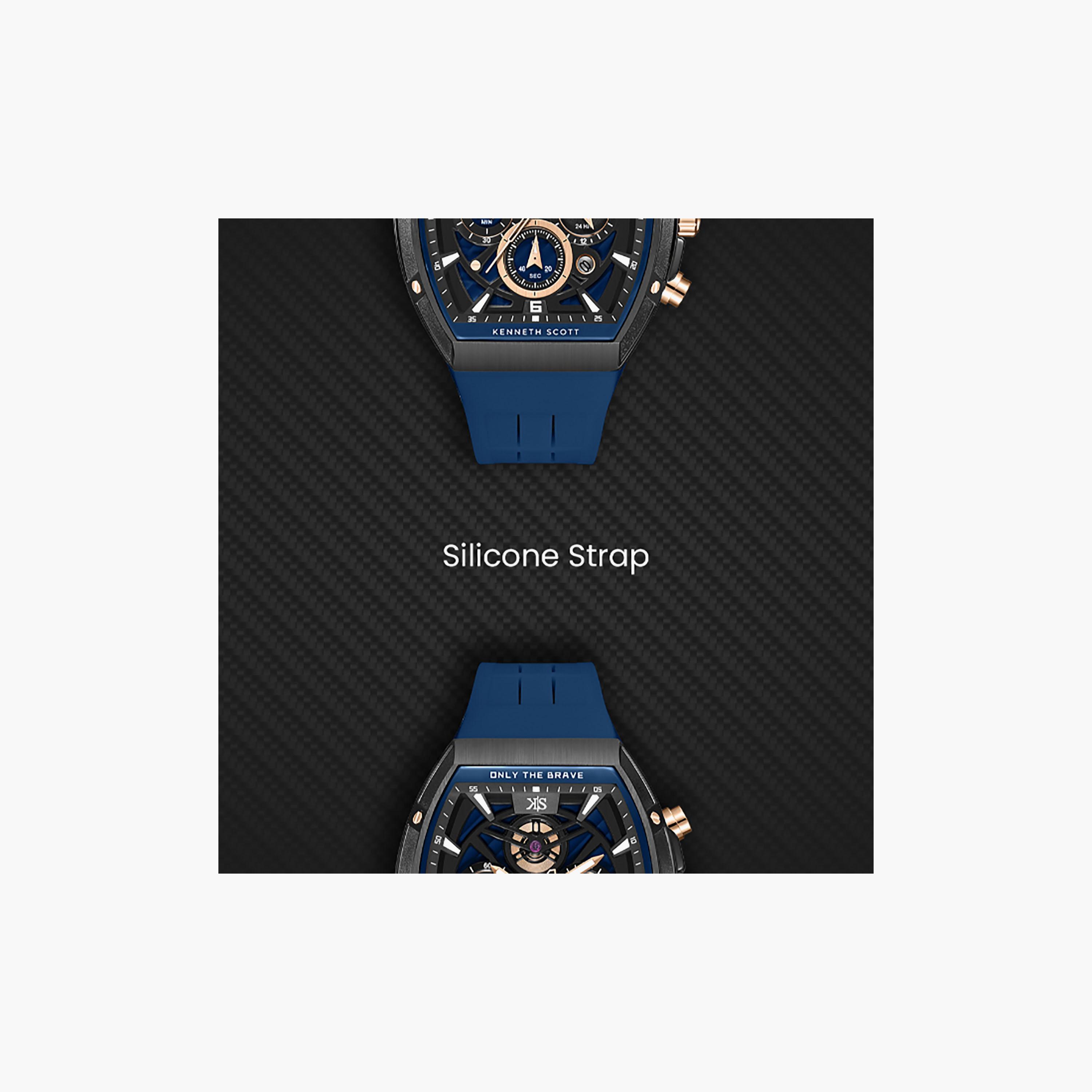 Kenneth Scott Men's 44 MM Chronograph Blue Dial Silicone Strap | K26110-BSNN-men-watchesandjewellery-watches-image-5
