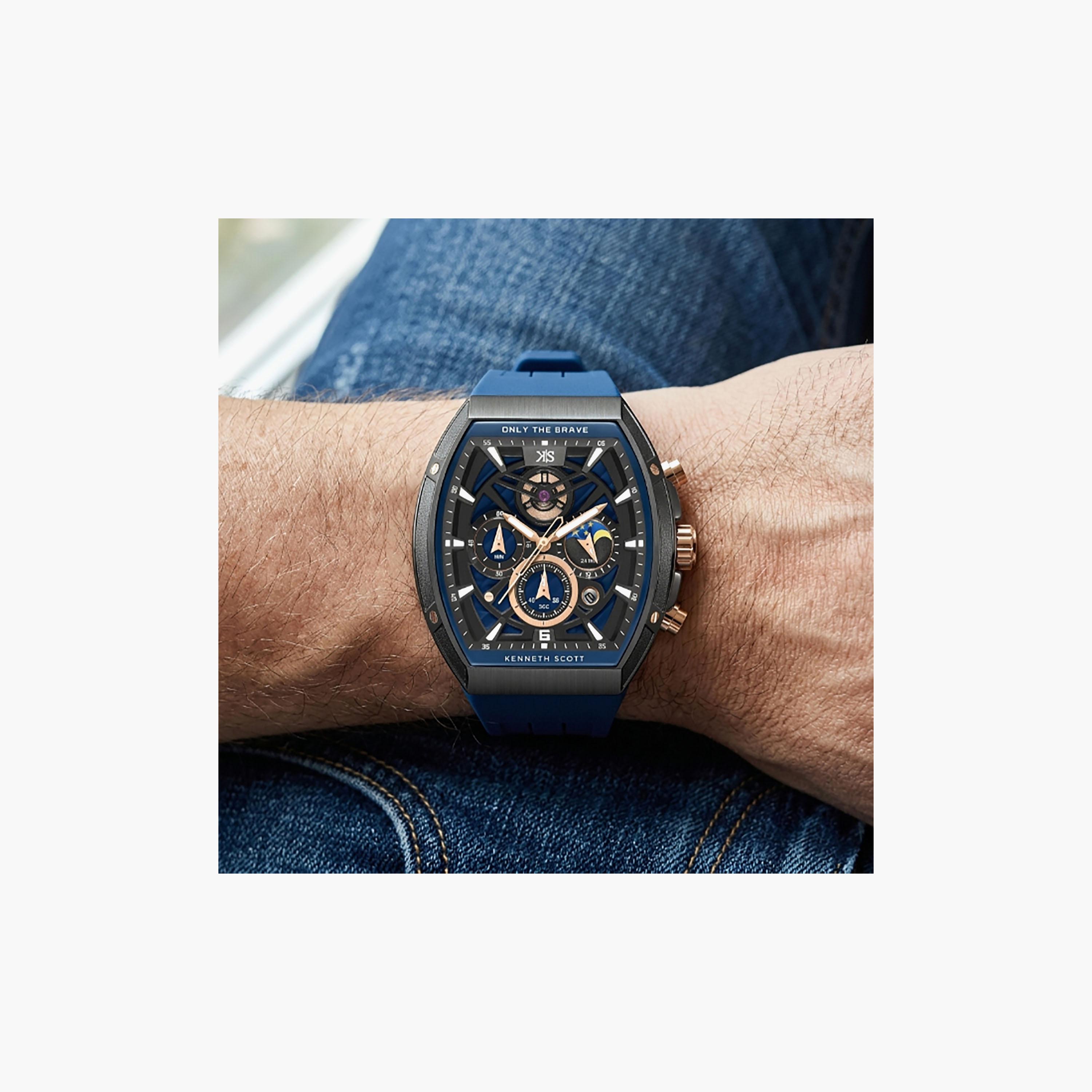 Kenneth Scott Men's 44 MM Chronograph Blue Dial Silicone Strap | K26110-BSNN-men-watchesandjewellery-watches-image-7