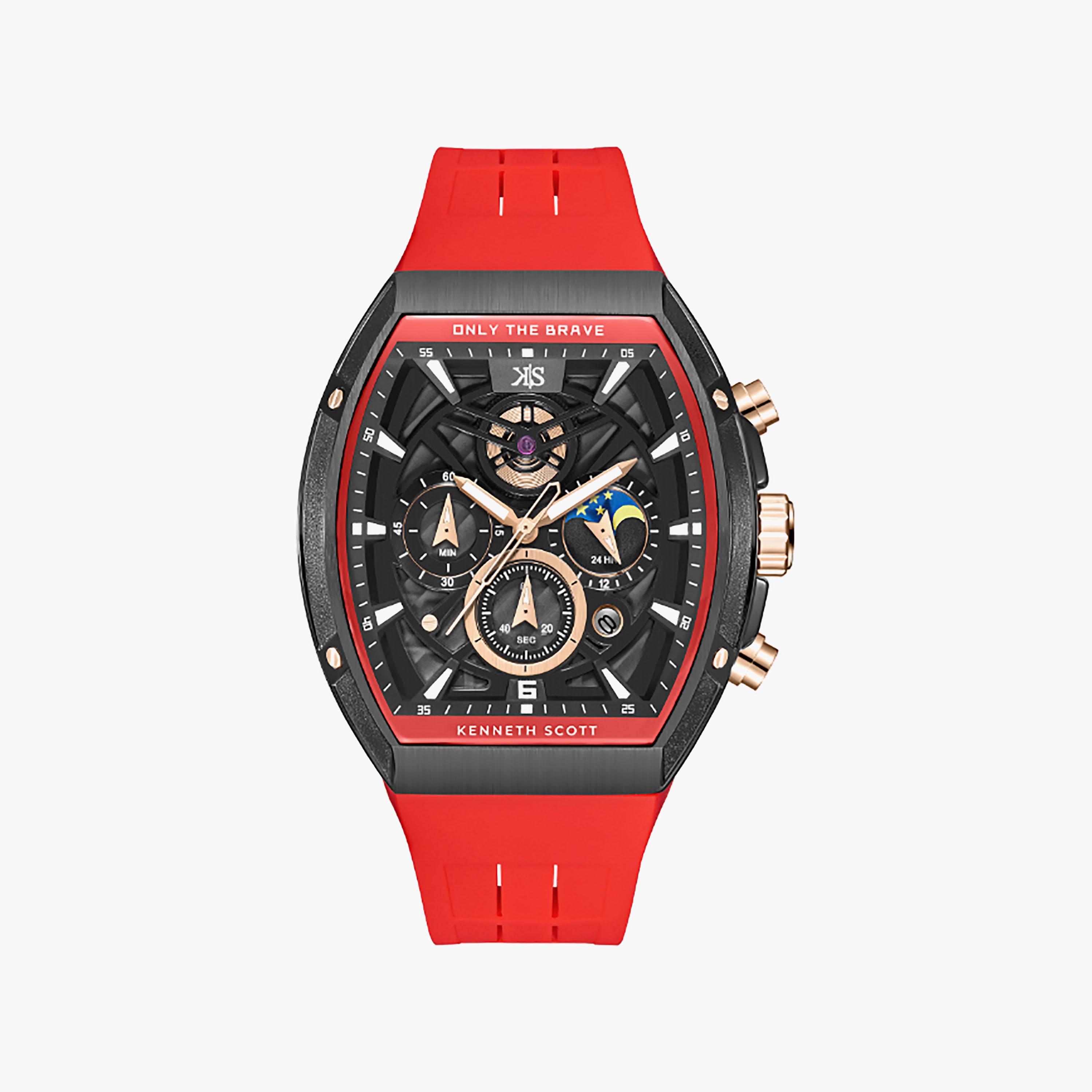 Kenneth Scott Men's 44 MM Chronograph Black Dial Silicone Strap | K26110-BSRB-men-watchesandjewellery-watches-image-1