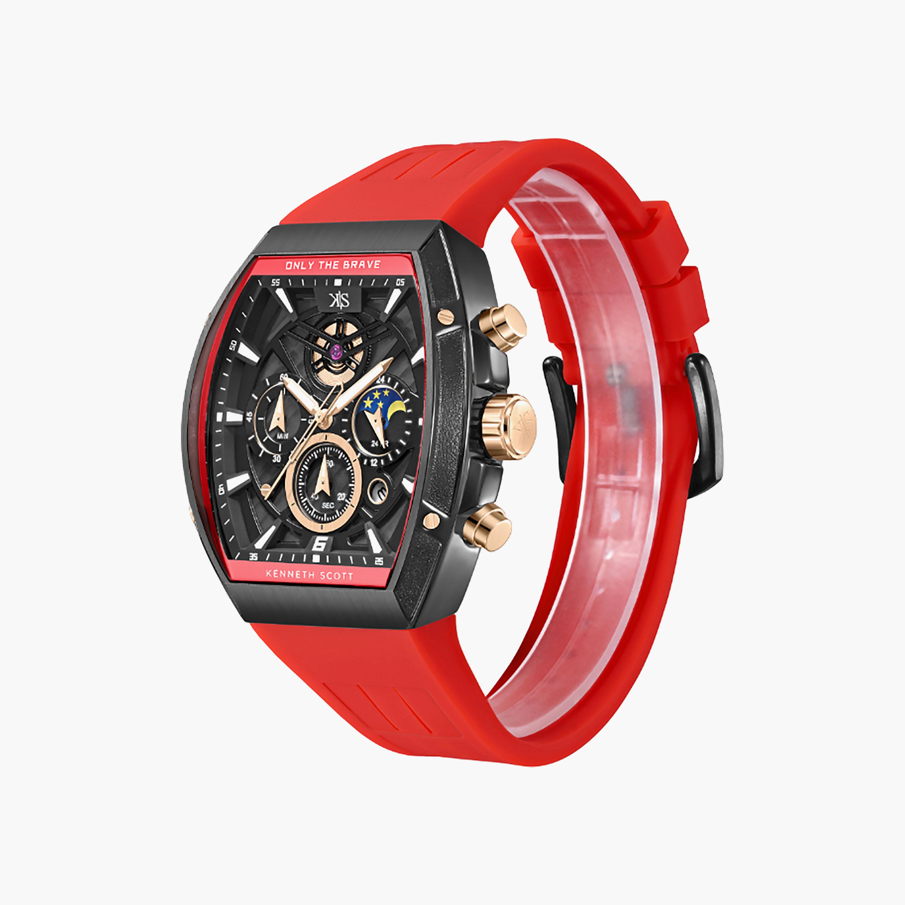 Kenneth Scott Men's 44 MM Chronograph Black Dial Silicone Strap | K26110-BSRB-men-watchesandjewellery-watches-image-2