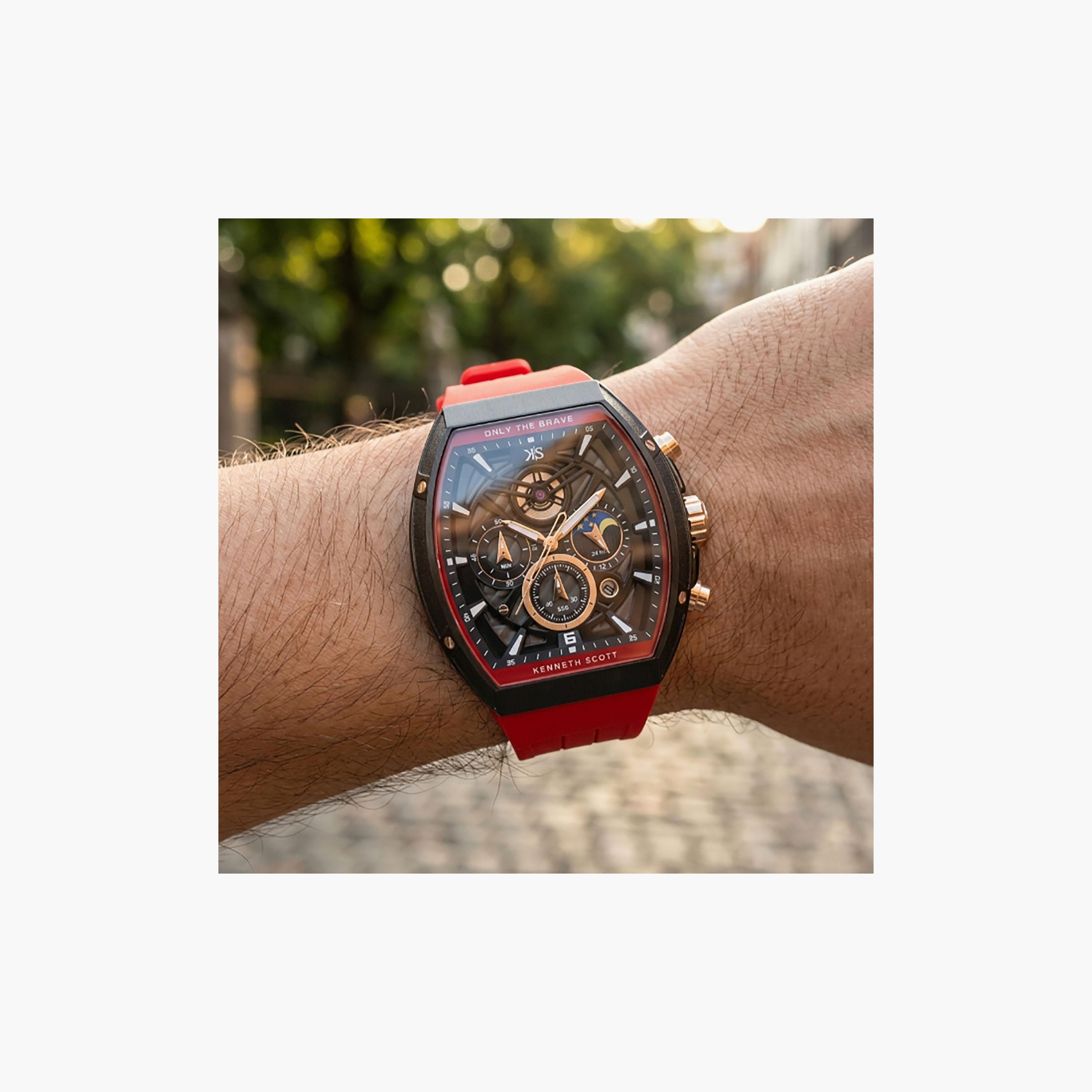 Kenneth Scott Men's 44 MM Chronograph Black Dial Silicone Strap | K26110-BSRB-men-watchesandjewellery-watches-image-8