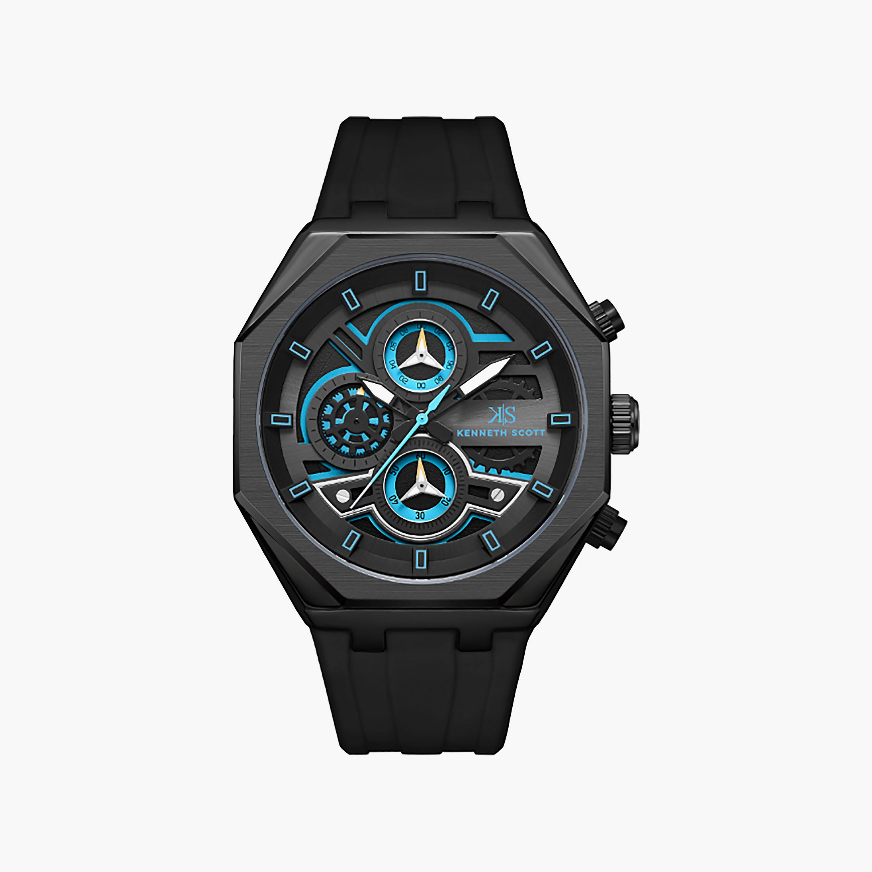 Kenneth Scott Men's 43 MM Chronograph Black Dial Silicone Strap | K26111-BSBB-men-watchesandjewellery-watches-image-1