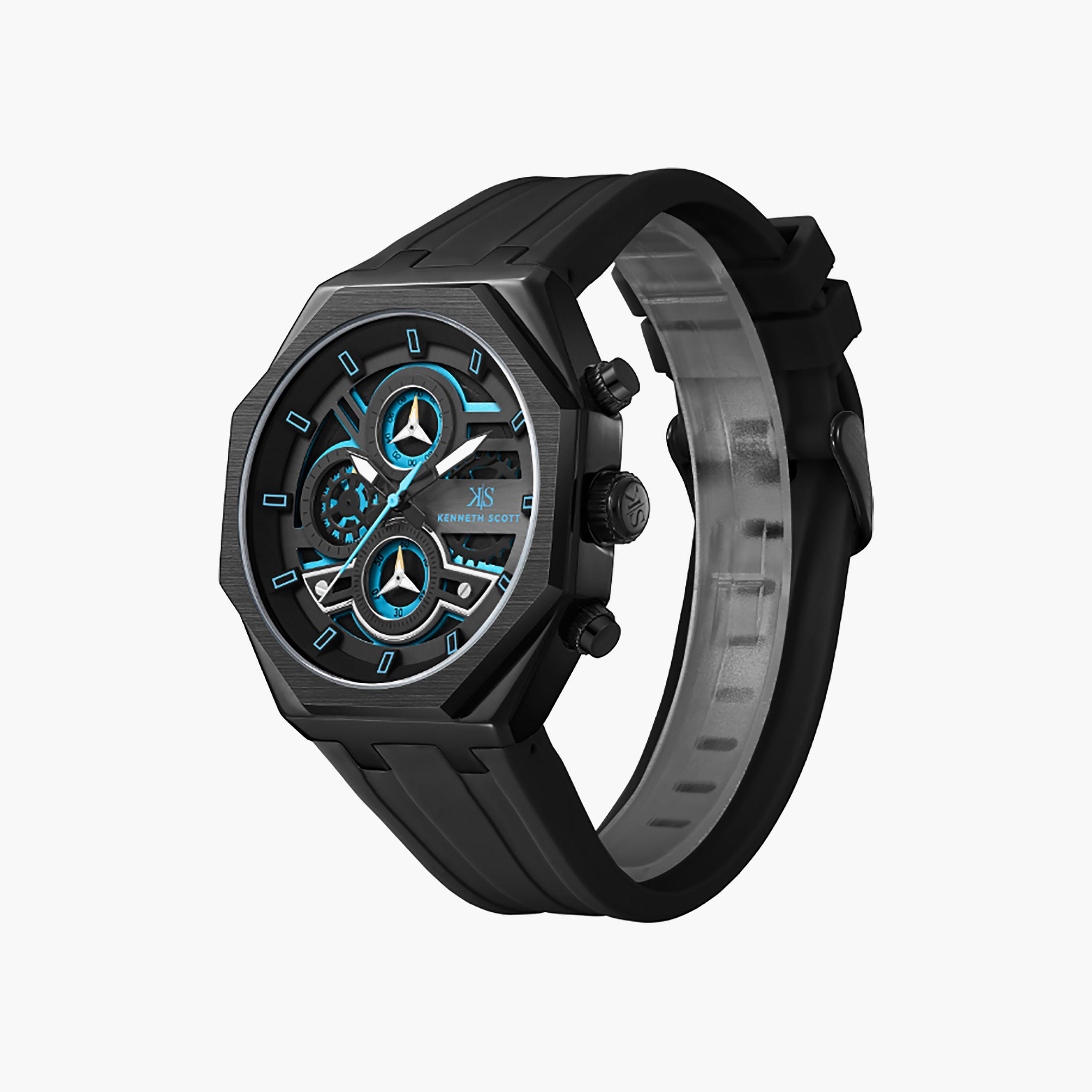 Kenneth Scott Men's 43 MM Chronograph Black Dial Silicone Strap | K26111-BSBB-men-watchesandjewellery-watches-image-2
