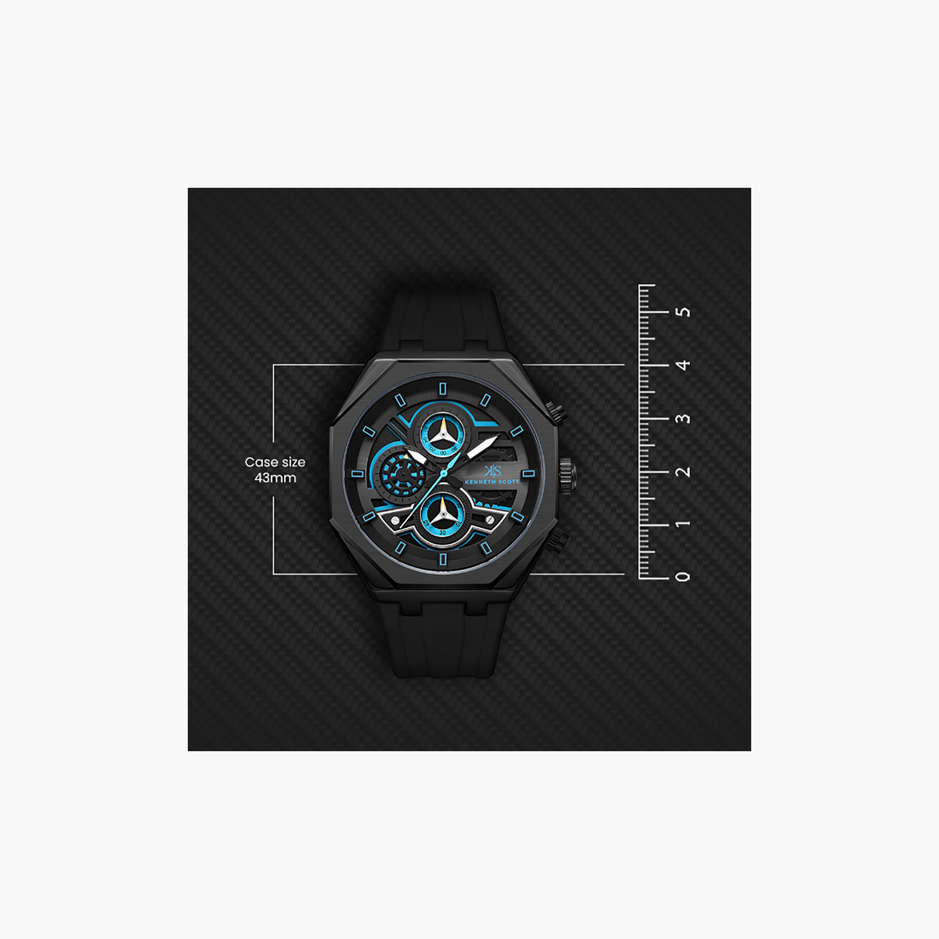 Kenneth Scott Men's 43 MM Chronograph Black Dial Silicone Strap | K26111-BSBB-men-watchesandjewellery-watches-image-4