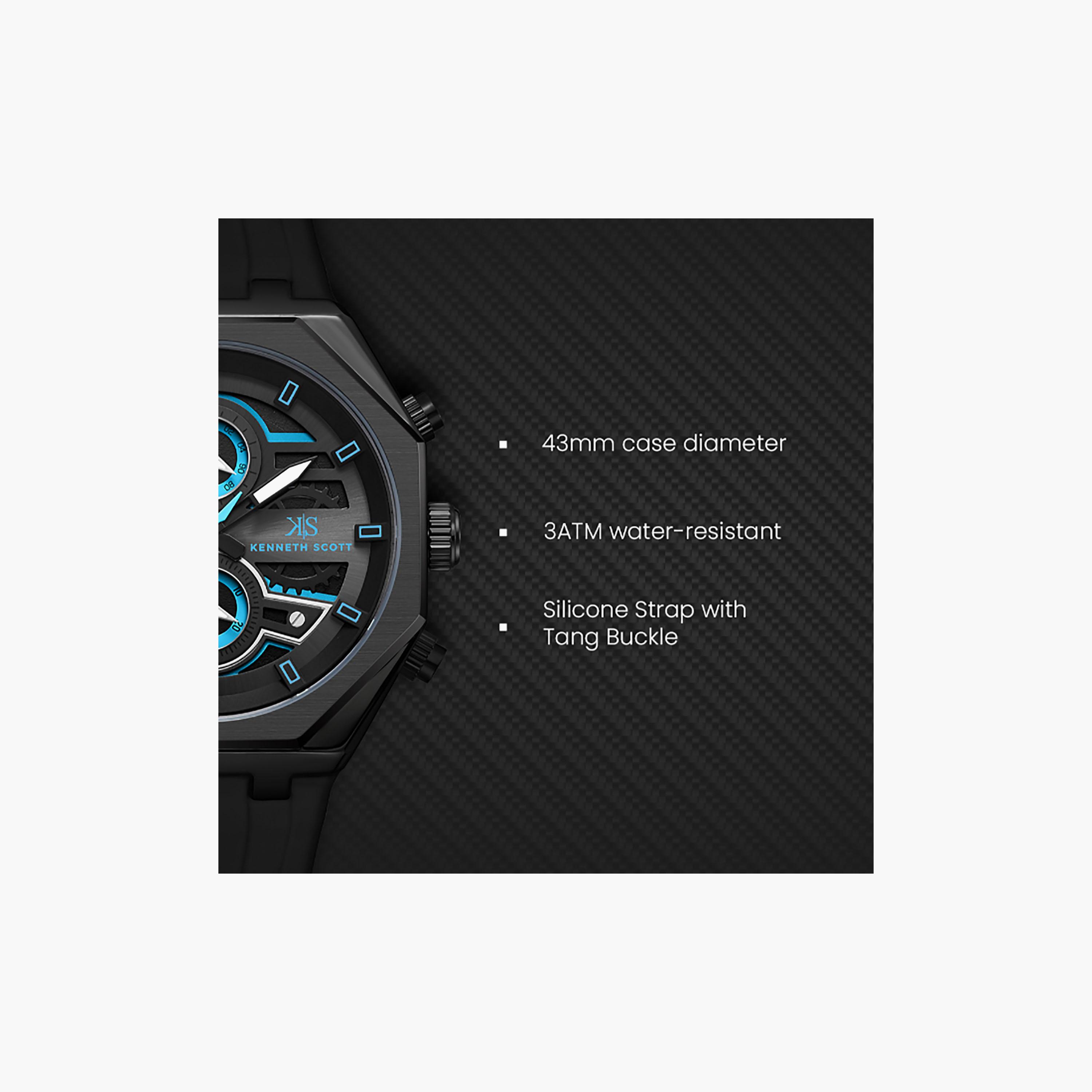 Kenneth Scott Men's 43 MM Chronograph Black Dial Silicone Strap | K26111-BSBB-men-watchesandjewellery-watches-image-7