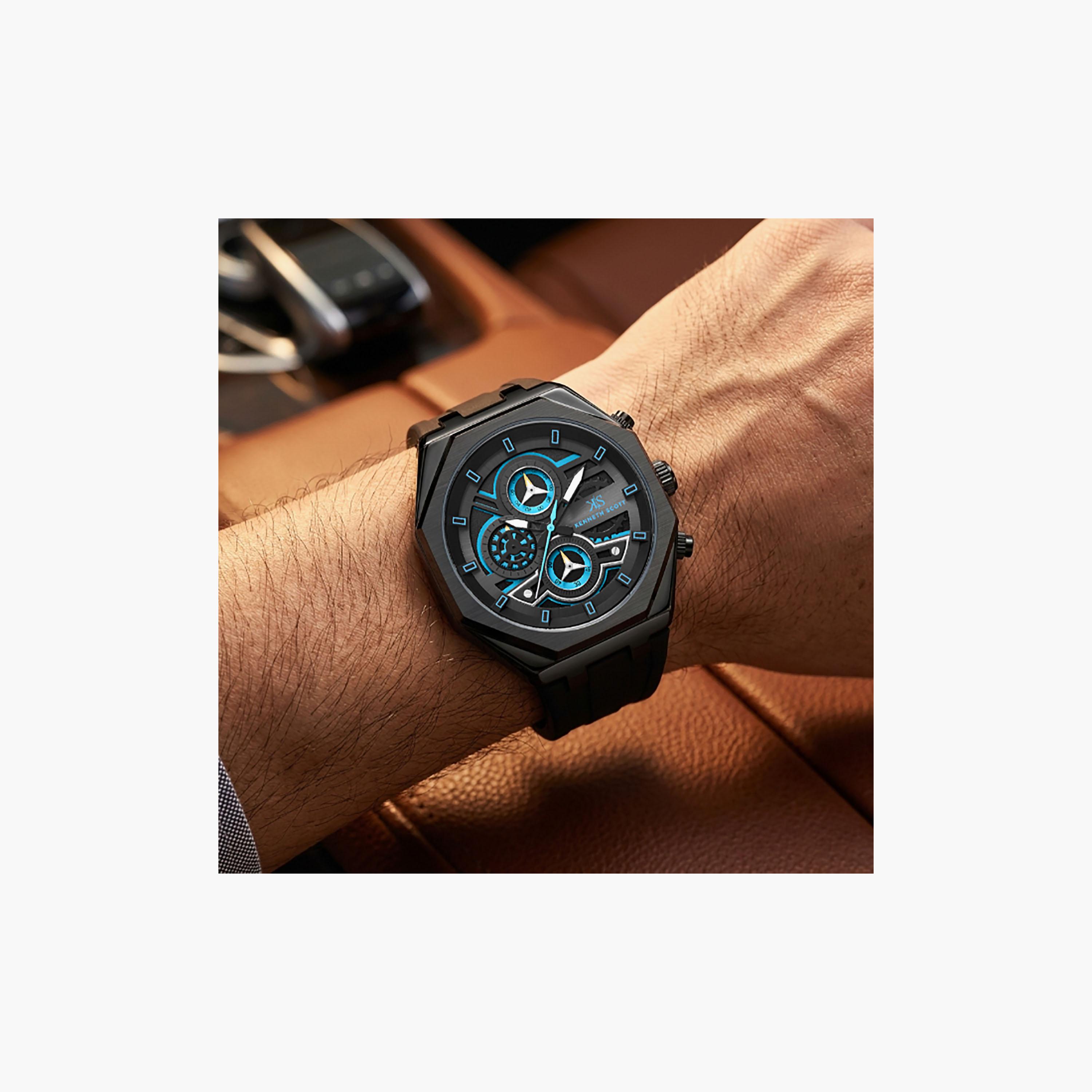 Kenneth Scott Men's 43 MM Chronograph Black Dial Silicone Strap | K26111-BSBB-men-watchesandjewellery-watches-image-8
