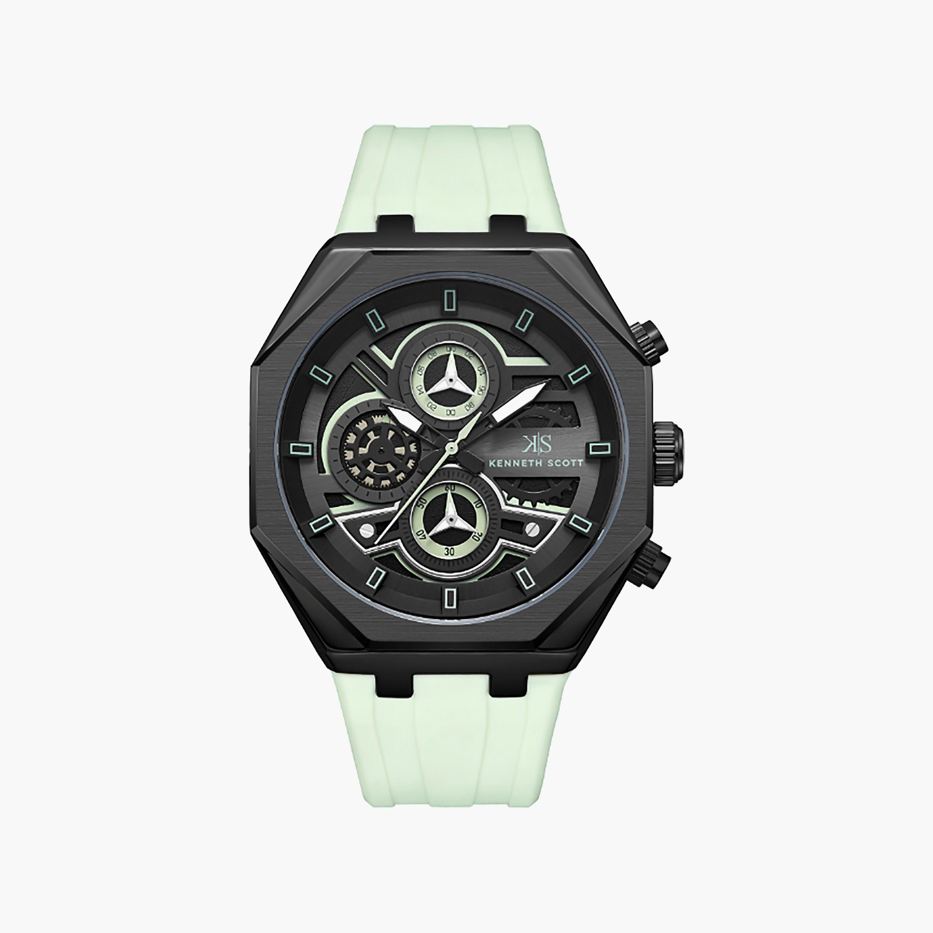 Kenneth Scott Men's 43 MM Chronograph Black Dial Silicone Strap | K26111-BSHB-men-watchesandjewellery-watches-image-1