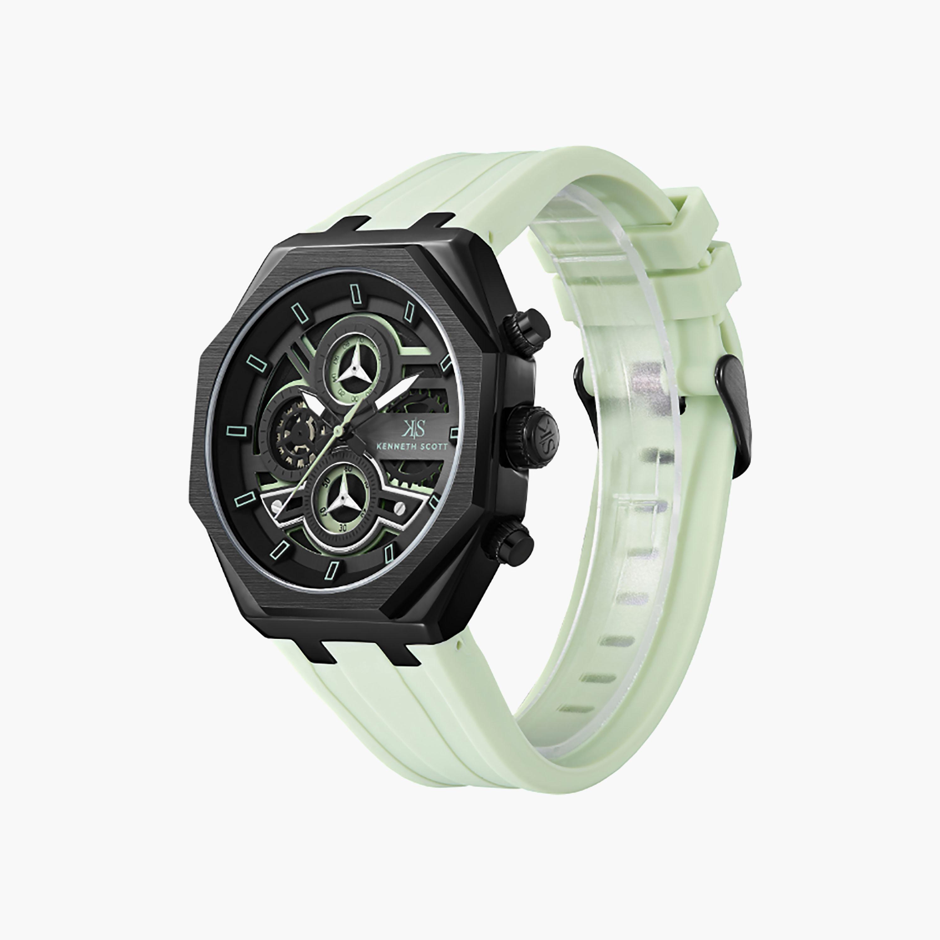 Kenneth Scott Men's 43 MM Chronograph Black Dial Silicone Strap | K26111-BSHB-men-watchesandjewellery-watches-image-2