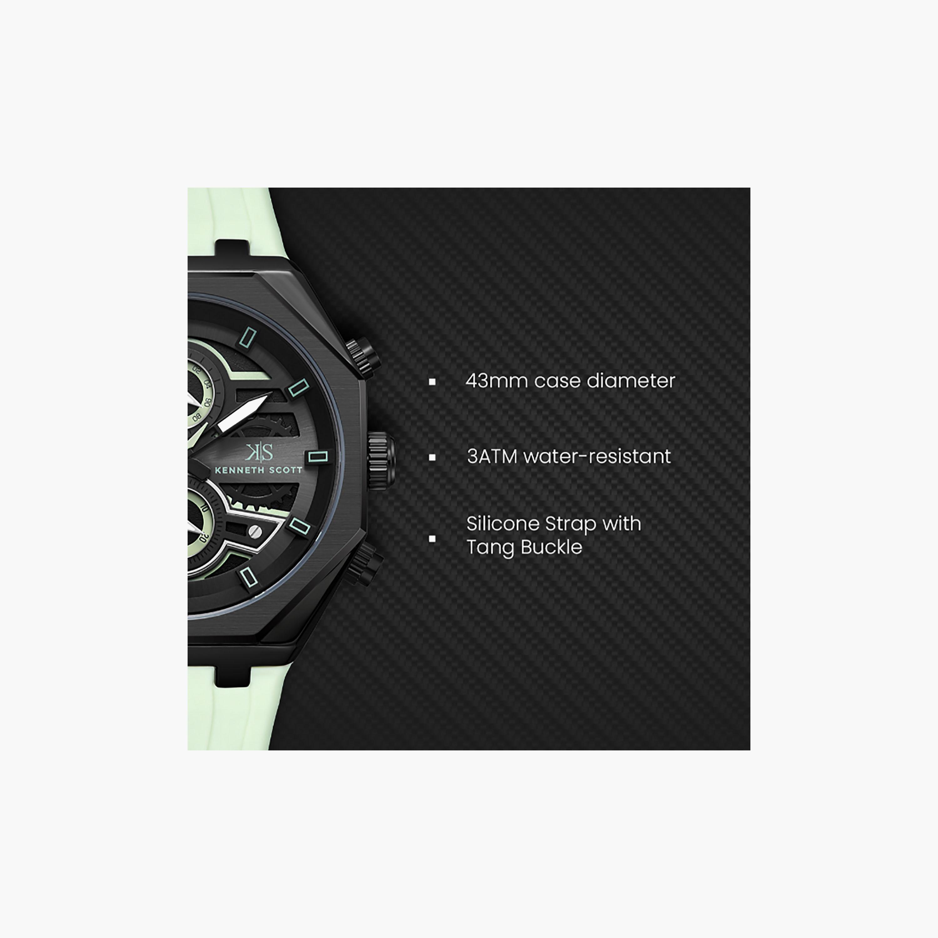 Kenneth Scott Men's 43 MM Chronograph Black Dial Silicone Strap | K26111-BSHB-men-watchesandjewellery-watches-image-7