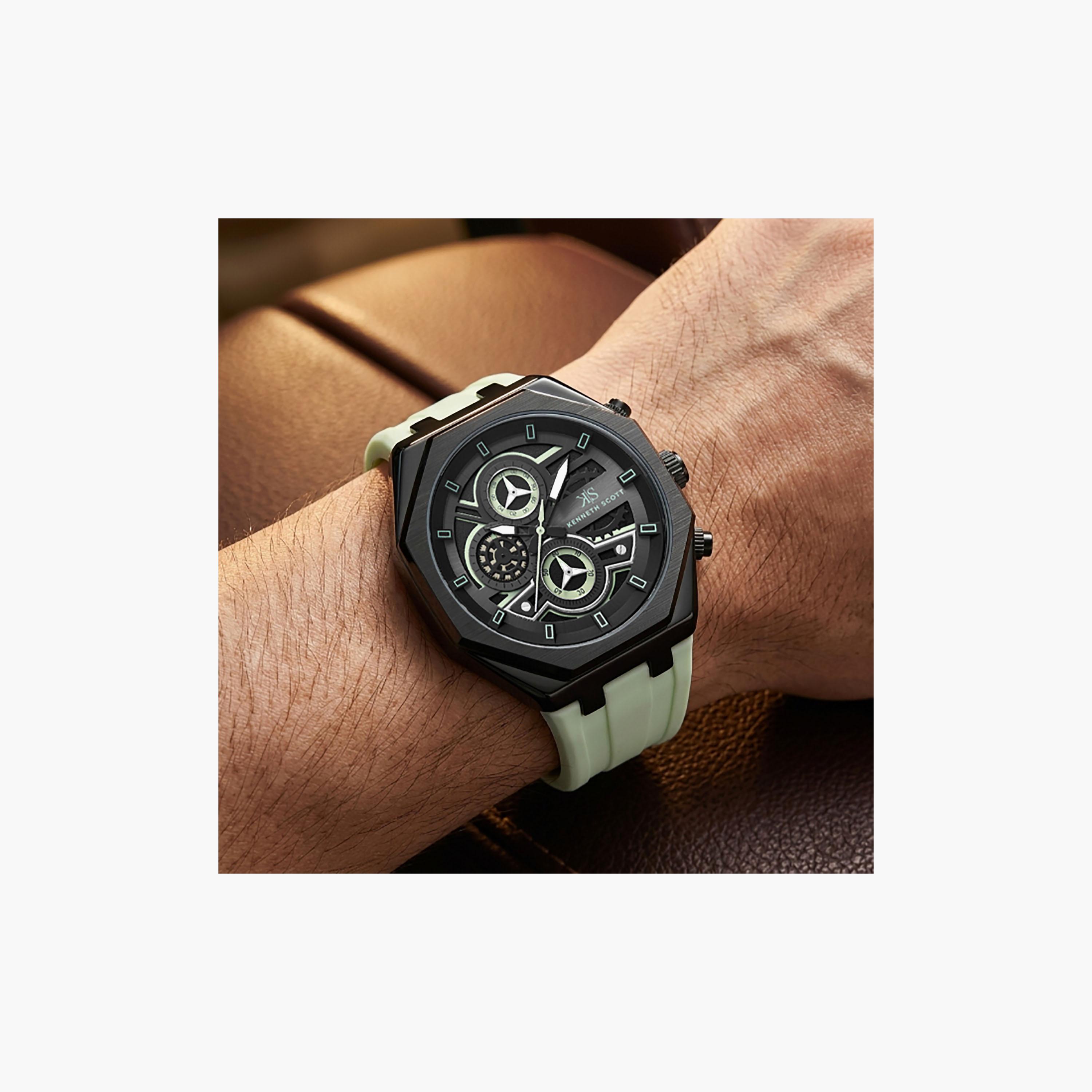 Kenneth Scott Men's 43 MM Chronograph Black Dial Silicone Strap | K26111-BSHB-men-watchesandjewellery-watches-image-8