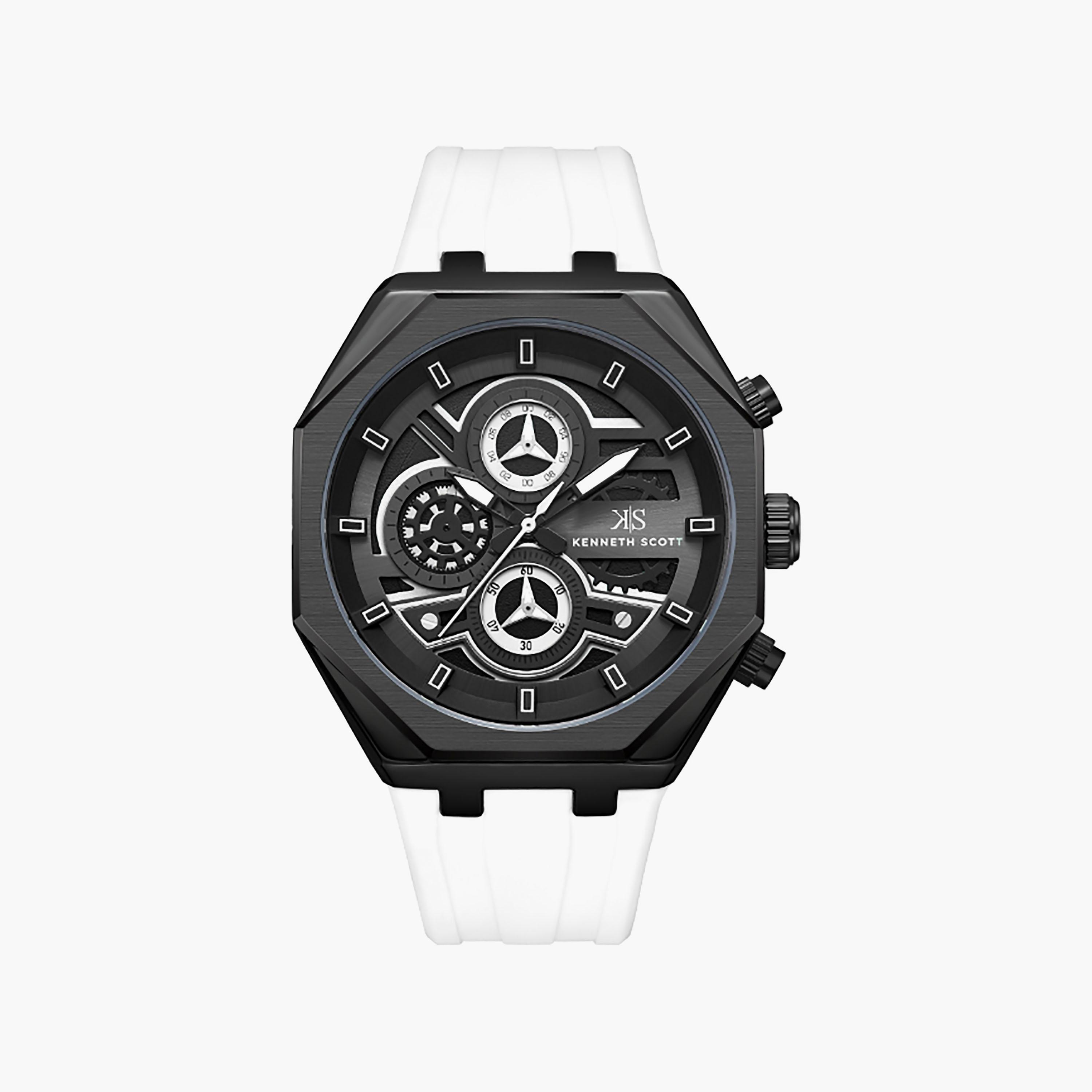 Kenneth Scott Men's 43 MM Chronograph Black Dial Silicone Strap | K26111-BSWB-men-watchesandjewellery-watches-image-1