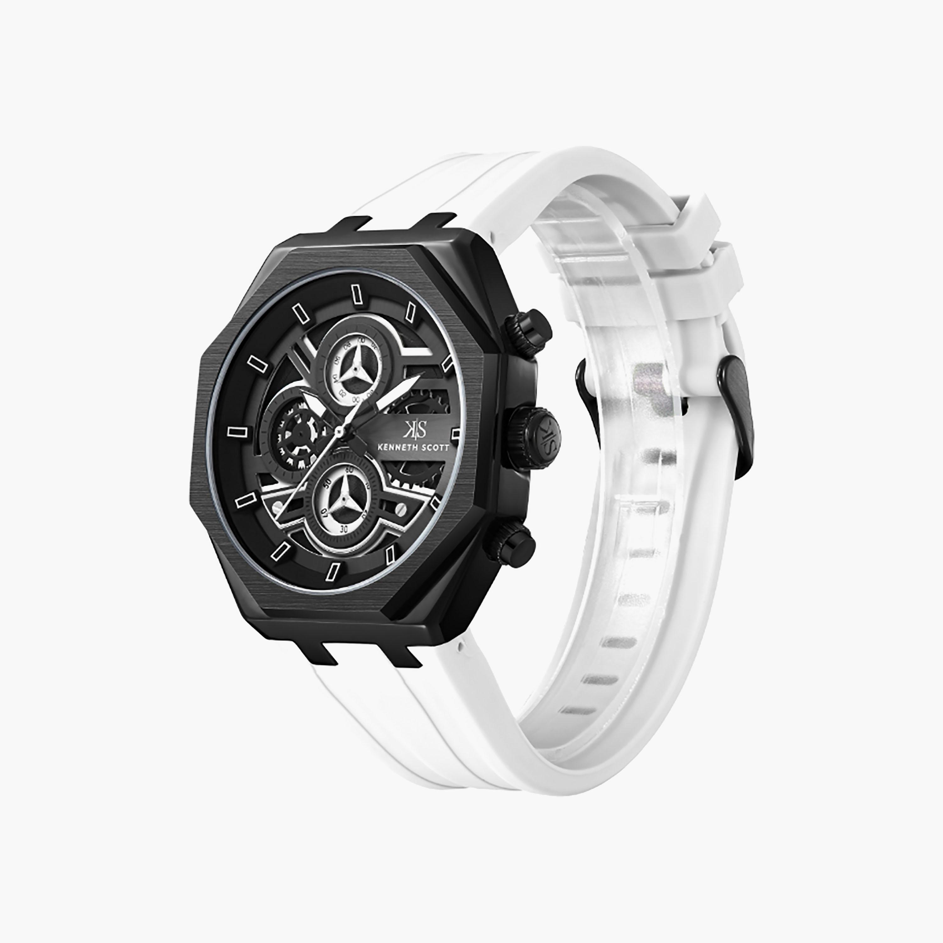 Kenneth Scott Men's 43 MM Chronograph Black Dial Silicone Strap | K26111-BSWB-men-watchesandjewellery-watches-image-2