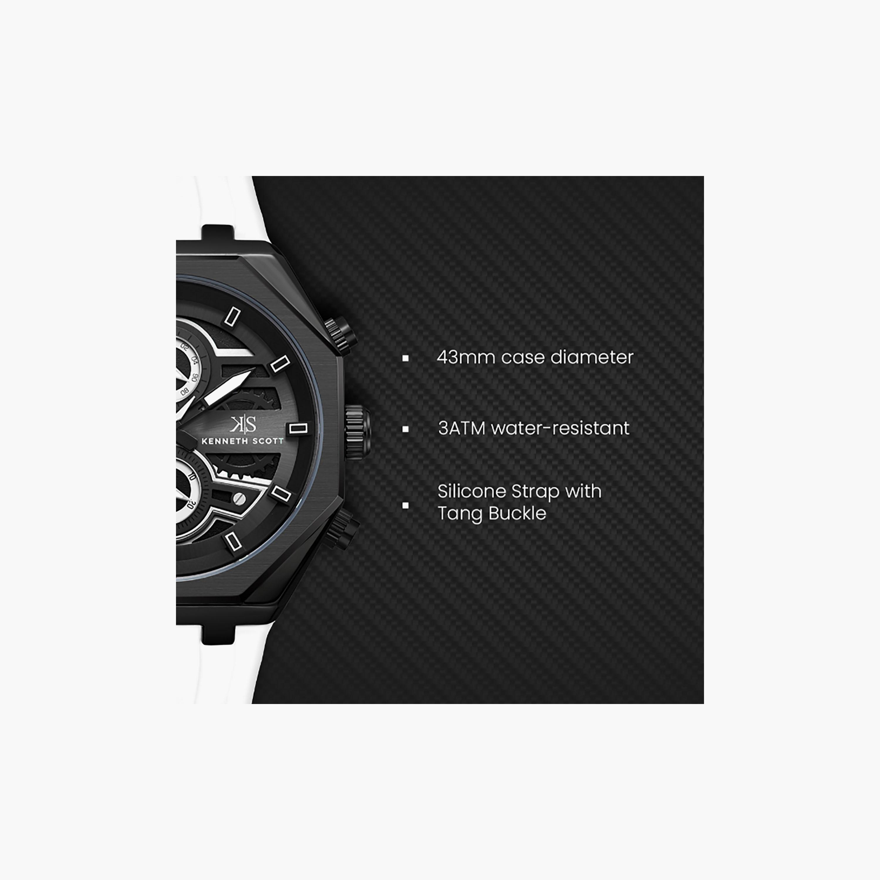 Kenneth Scott Men's 43 MM Chronograph Black Dial Silicone Strap | K26111-BSWB-men-watchesandjewellery-watches-image-7
