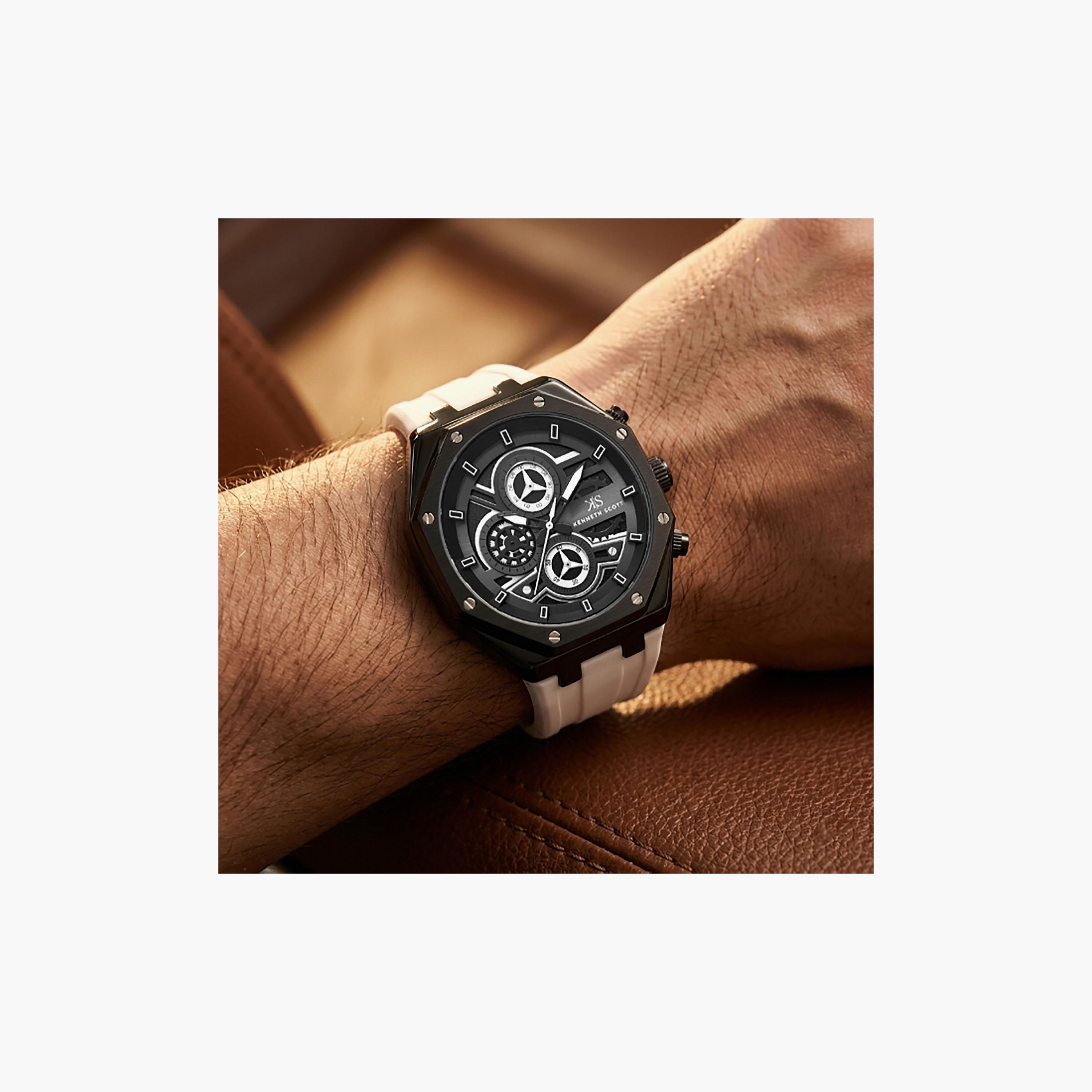 Kenneth Scott Men's 43 MM Chronograph Black Dial Silicone Strap | K26111-BSWB-men-watchesandjewellery-watches-image-8