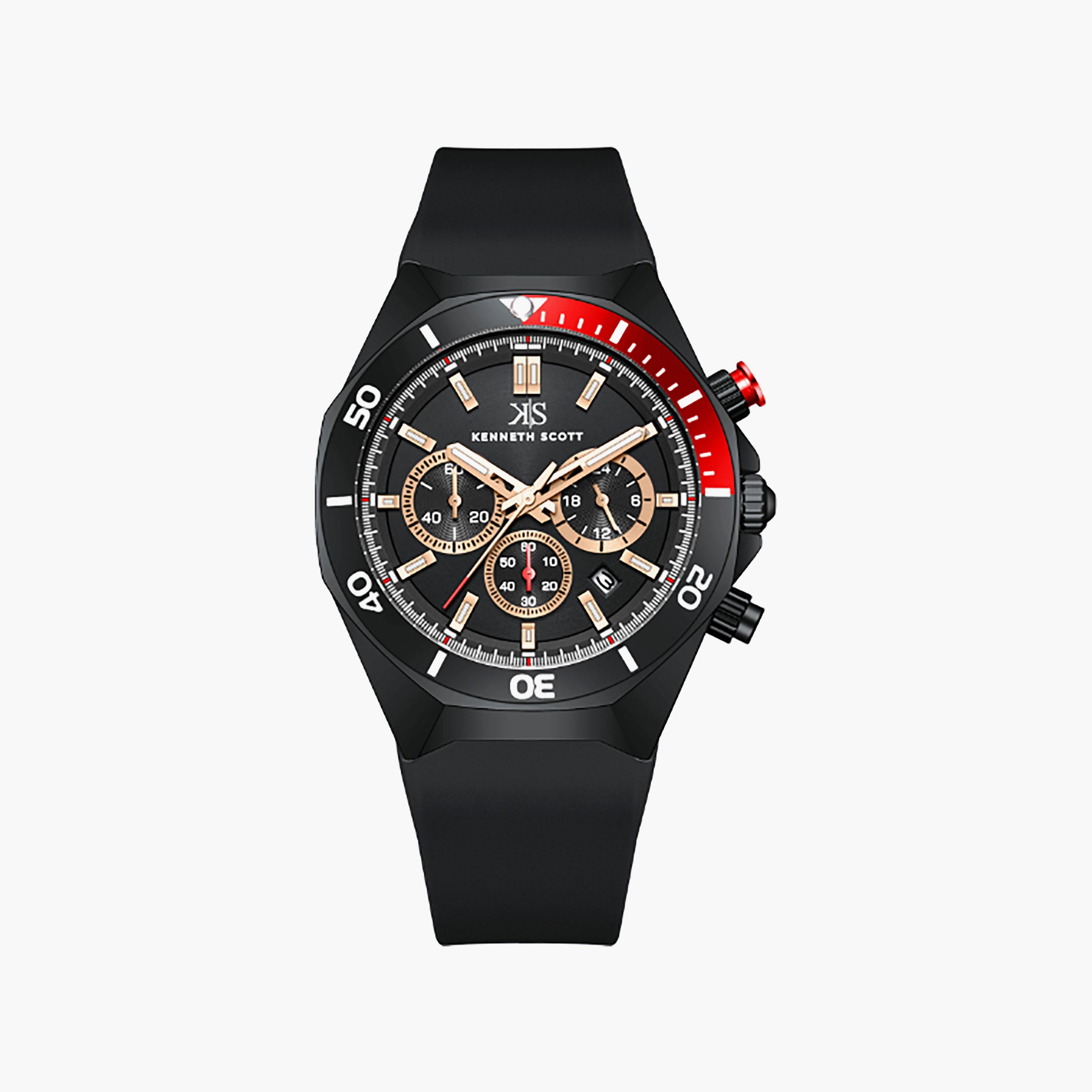 Kenneth Scott Men's 43 MM Chronograph Black Dial Silicone Strap | K26116-BSBB-men-watchesandjewellery-watches-image-1