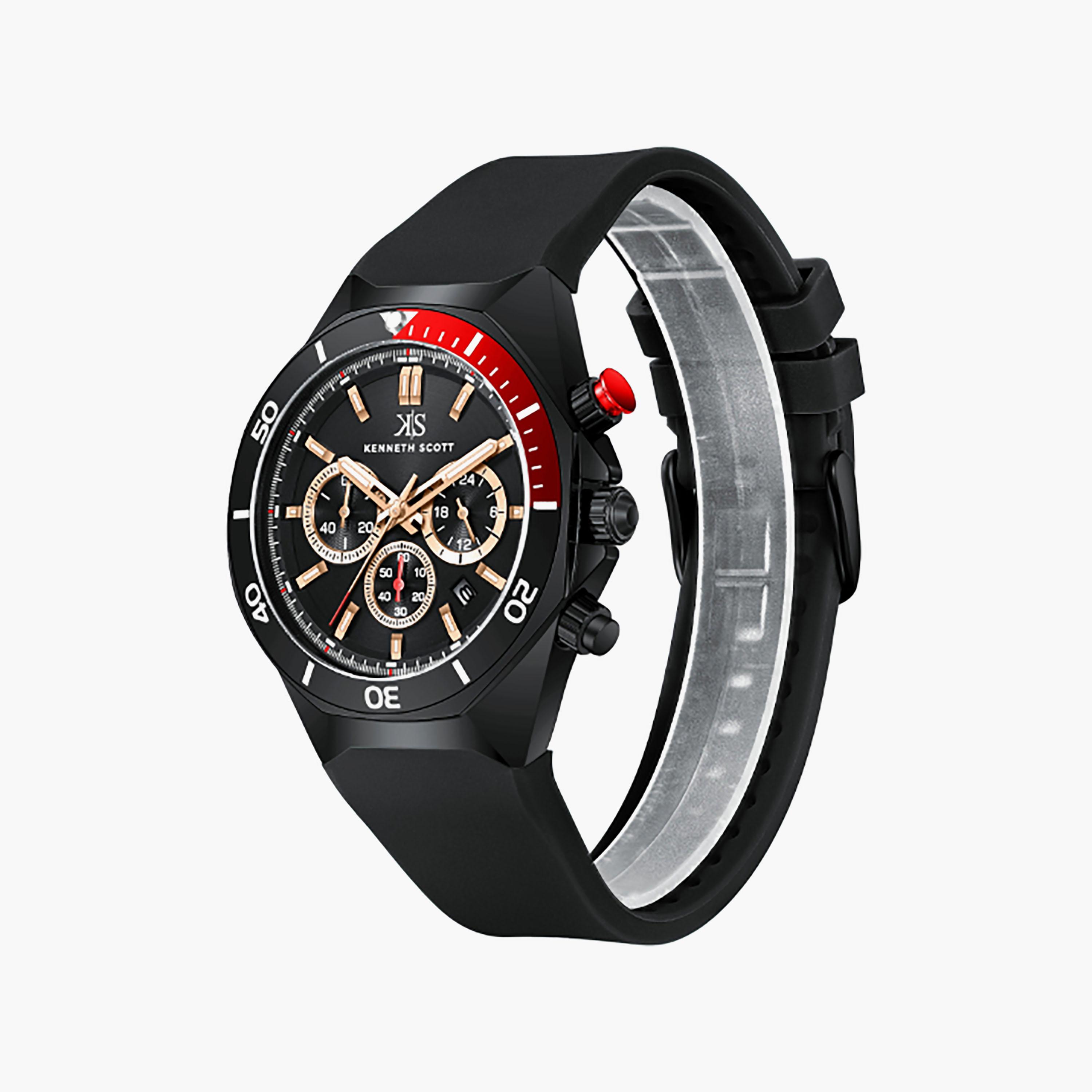 Kenneth Scott Men's 43 MM Chronograph Black Dial Silicone Strap | K26116-BSBB-men-watchesandjewellery-watches-image-2