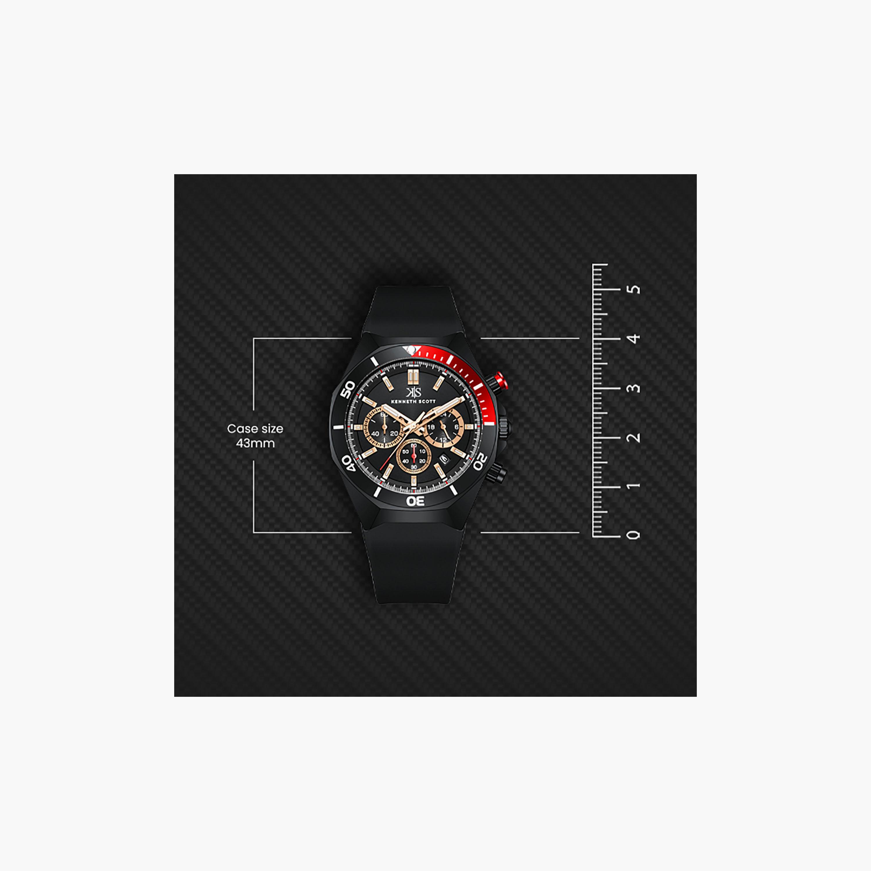 Kenneth Scott Men's 43 MM Chronograph Black Dial Silicone Strap | K26116-BSBB-men-watchesandjewellery-watches-image-4