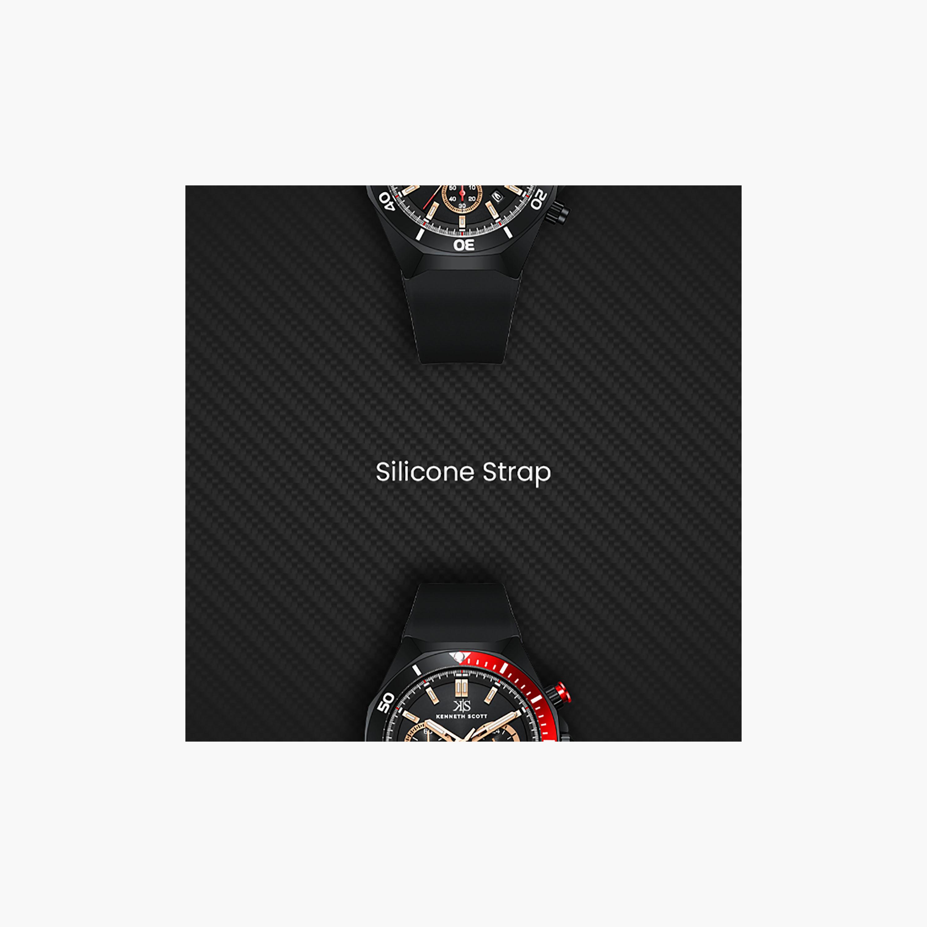 Kenneth Scott Men's 43 MM Chronograph Black Dial Silicone Strap | K26116-BSBB-men-watchesandjewellery-watches-image-5
