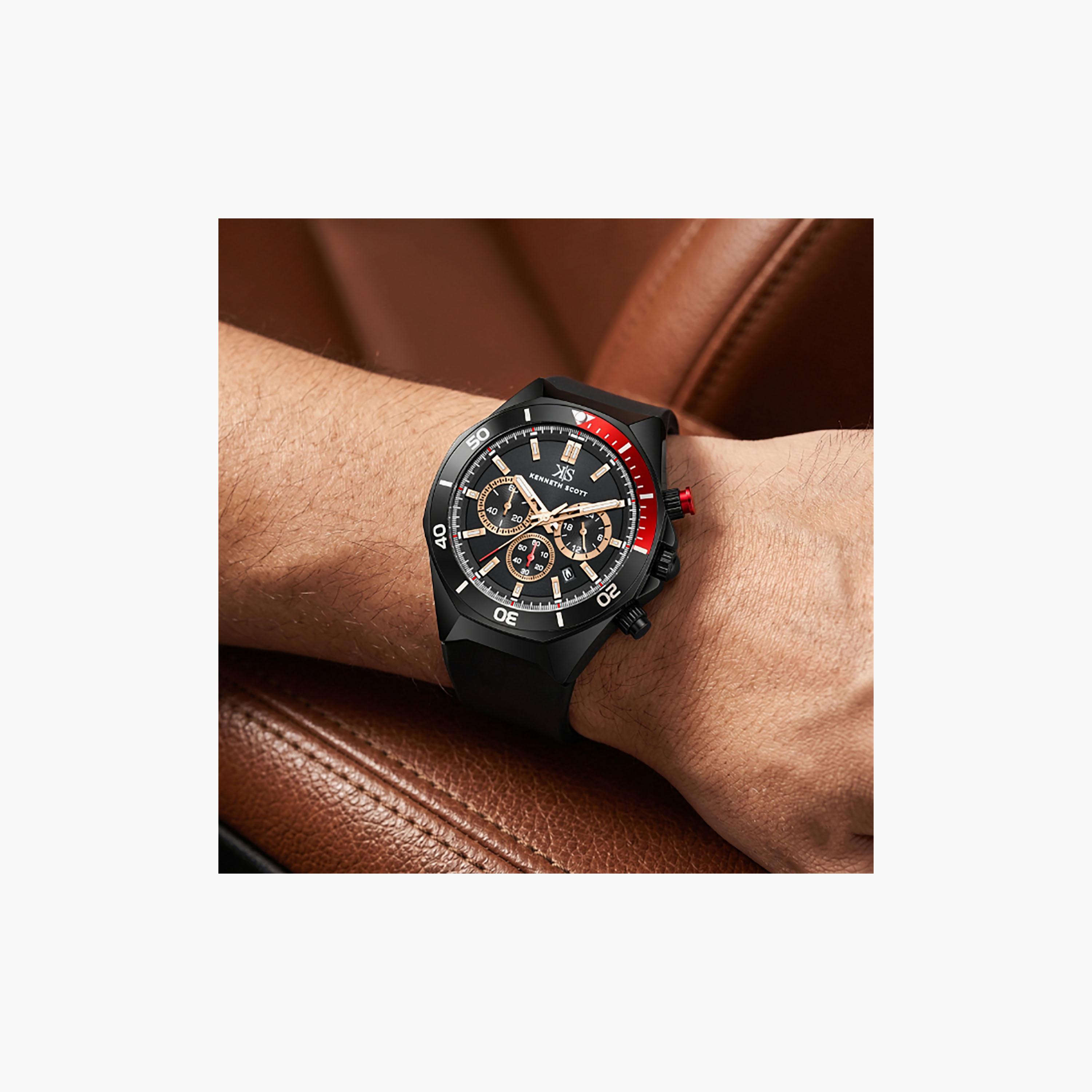 Kenneth Scott Men's 43 MM Chronograph Black Dial Silicone Strap | K26116-BSBB-men-watchesandjewellery-watches-image-8
