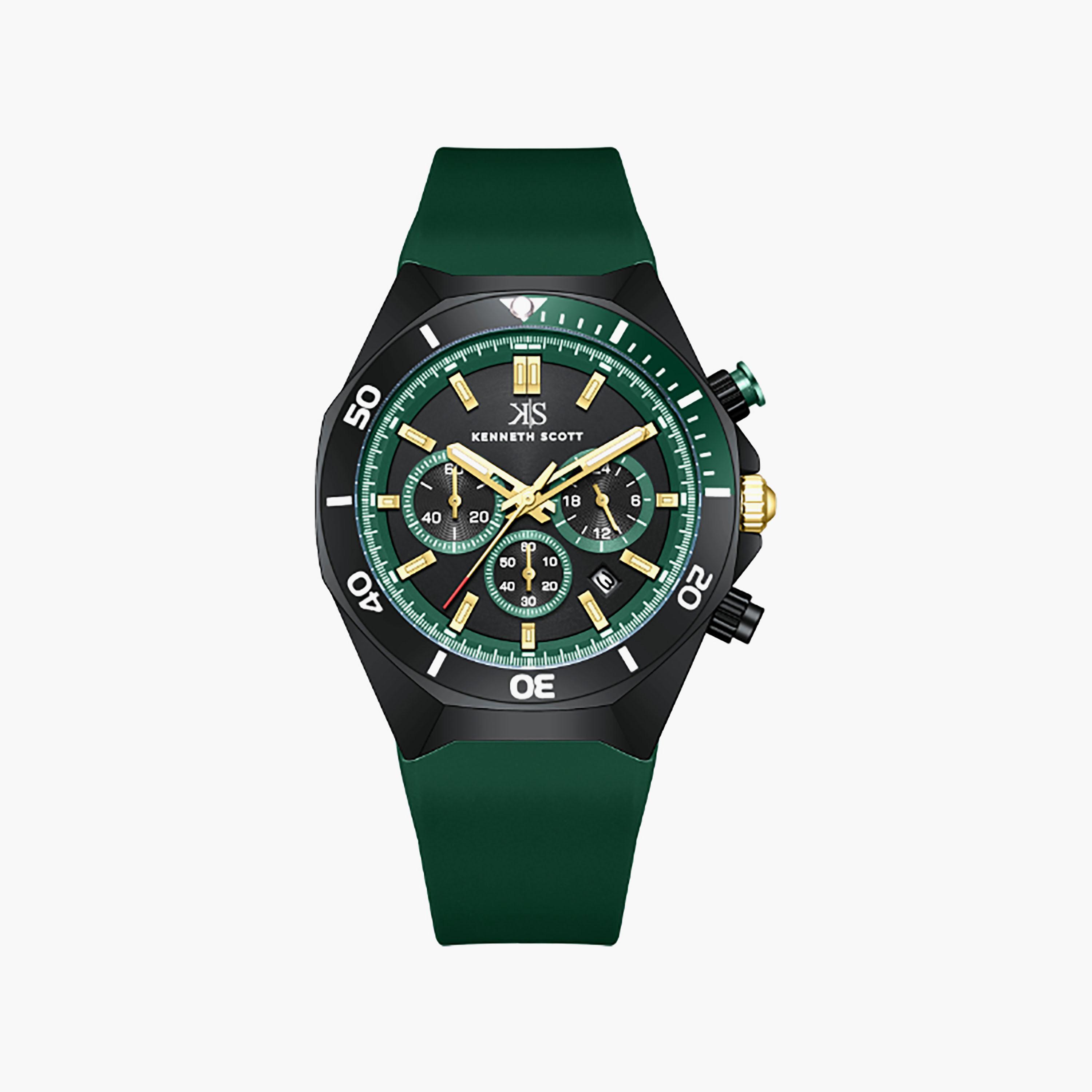 Kenneth Scott Men's 43 MM Chronograph Black Dial Silicone Strap | K26116-BSHB-men-watchesandjewellery-watches-image-1