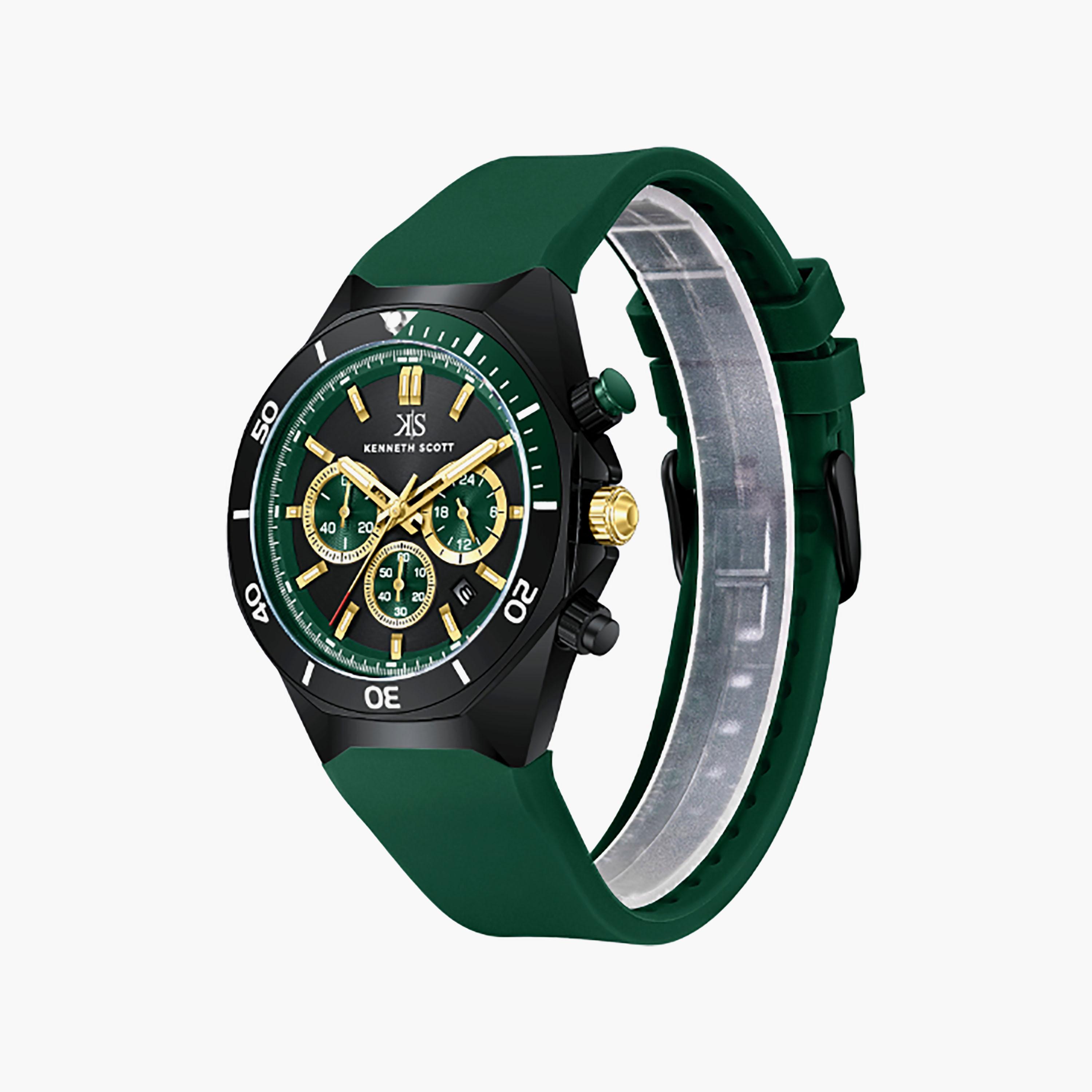 Kenneth Scott Men's 43 MM Chronograph Black Dial Silicone Strap | K26116-BSHB-men-watchesandjewellery-watches-image-2