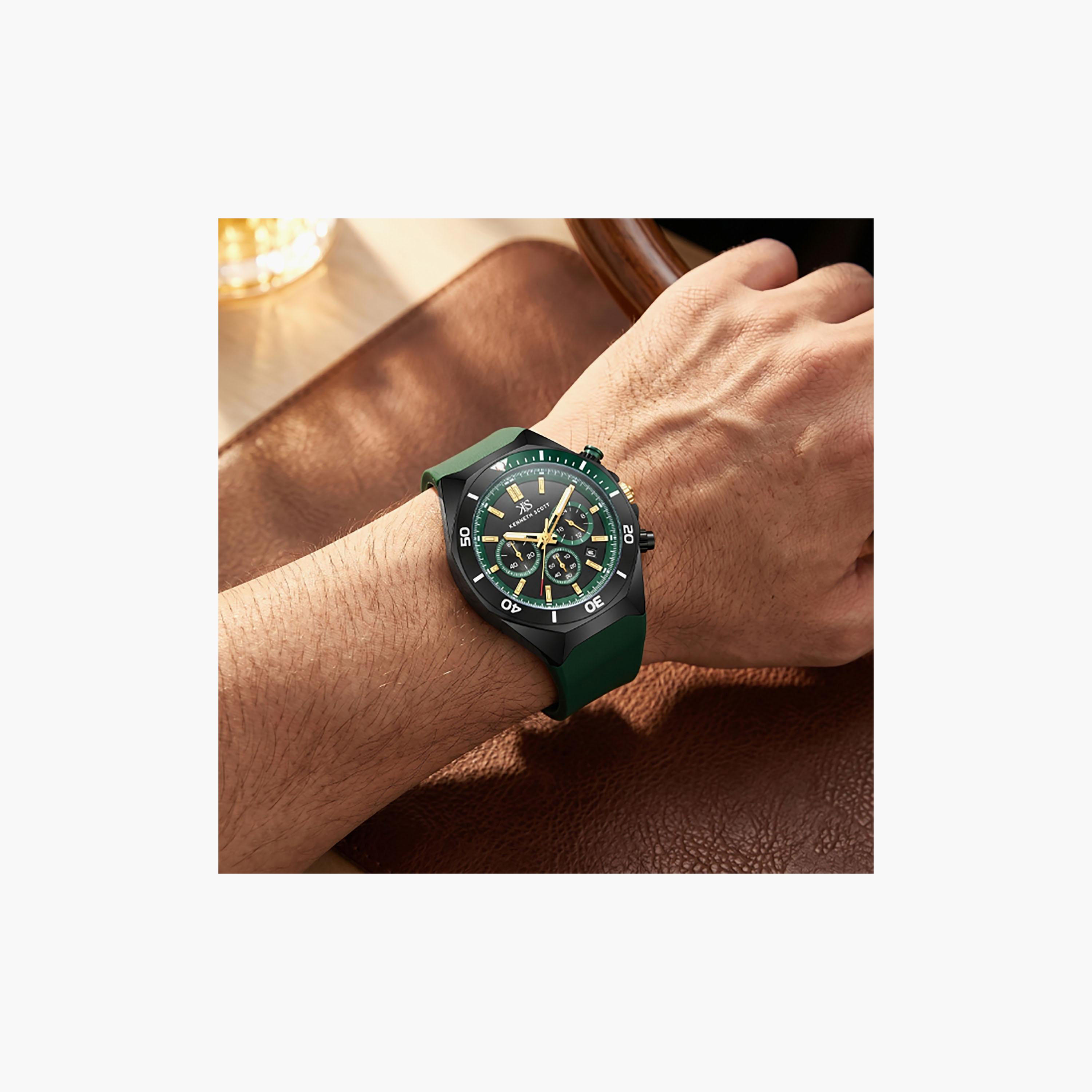 Kenneth Scott Men's 43 MM Chronograph Blue Dial Silicone Strap | K26116-NSNN-men-watchesandjewellery-watches-image-10