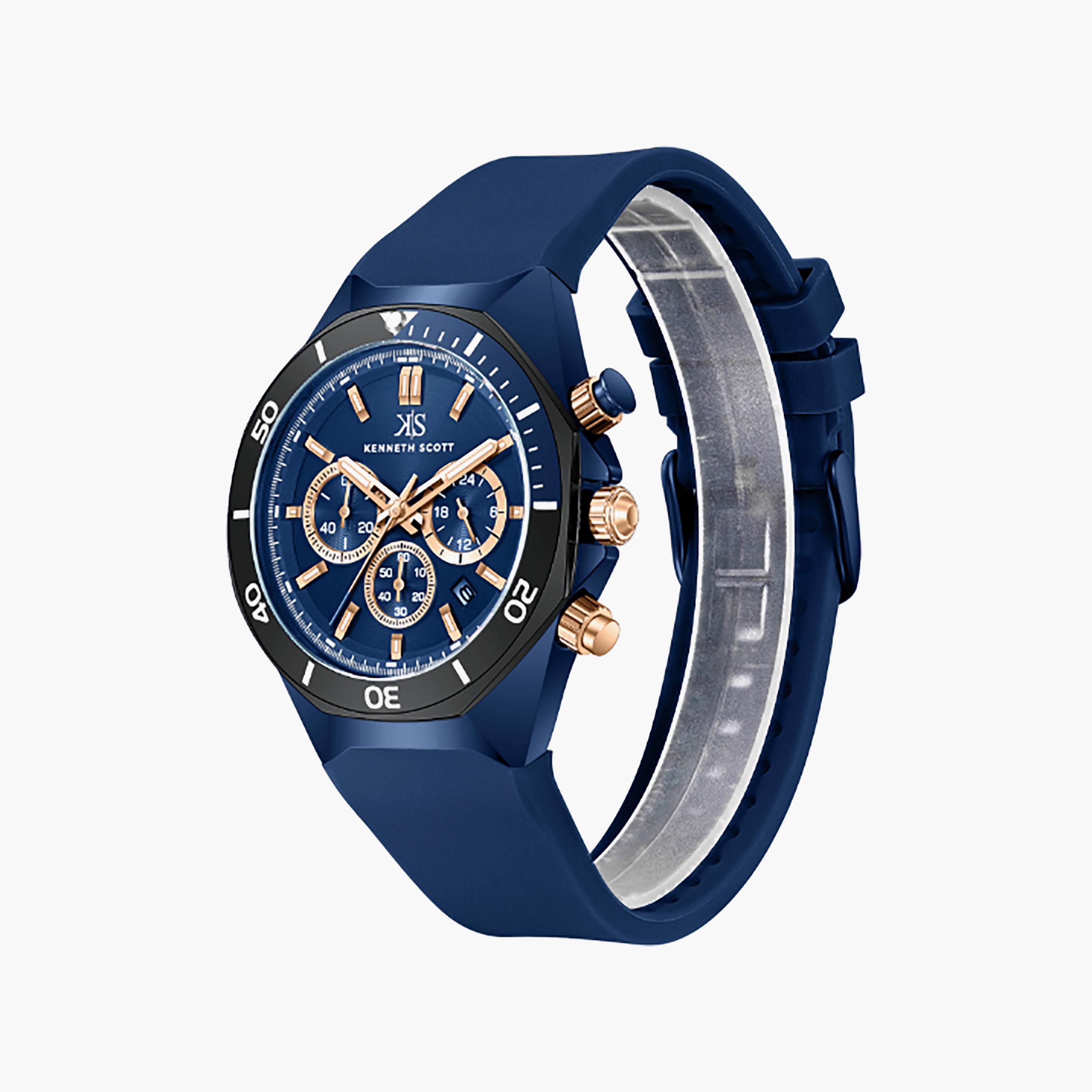 Kenneth Scott Men's 43 MM Chronograph Blue Dial Silicone Strap | K26116-NSNN-men-watchesandjewellery-watches-image-3