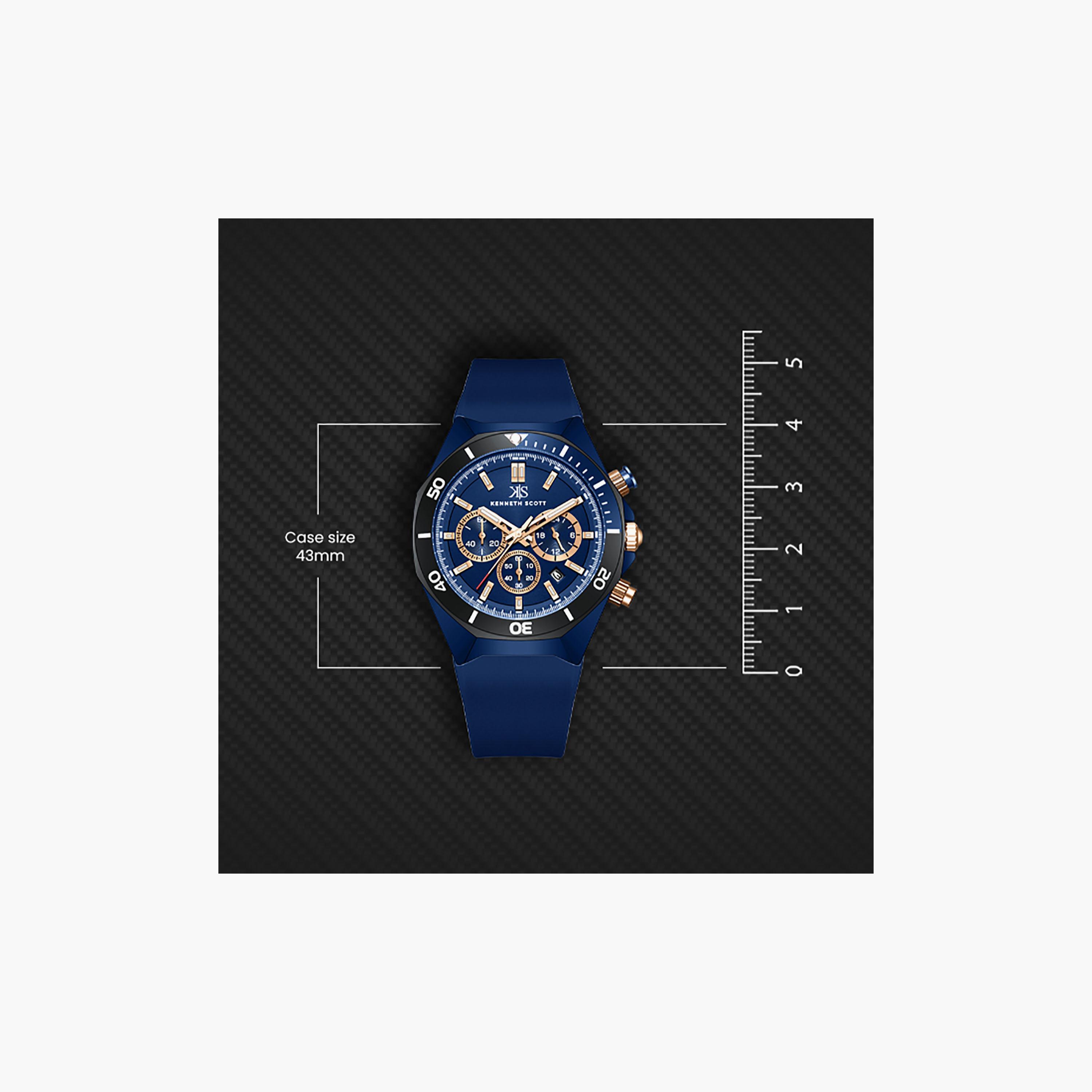 Kenneth Scott Men's 43 MM Chronograph Blue Dial Silicone Strap | K26116-NSNN-men-watchesandjewellery-watches-image-5
