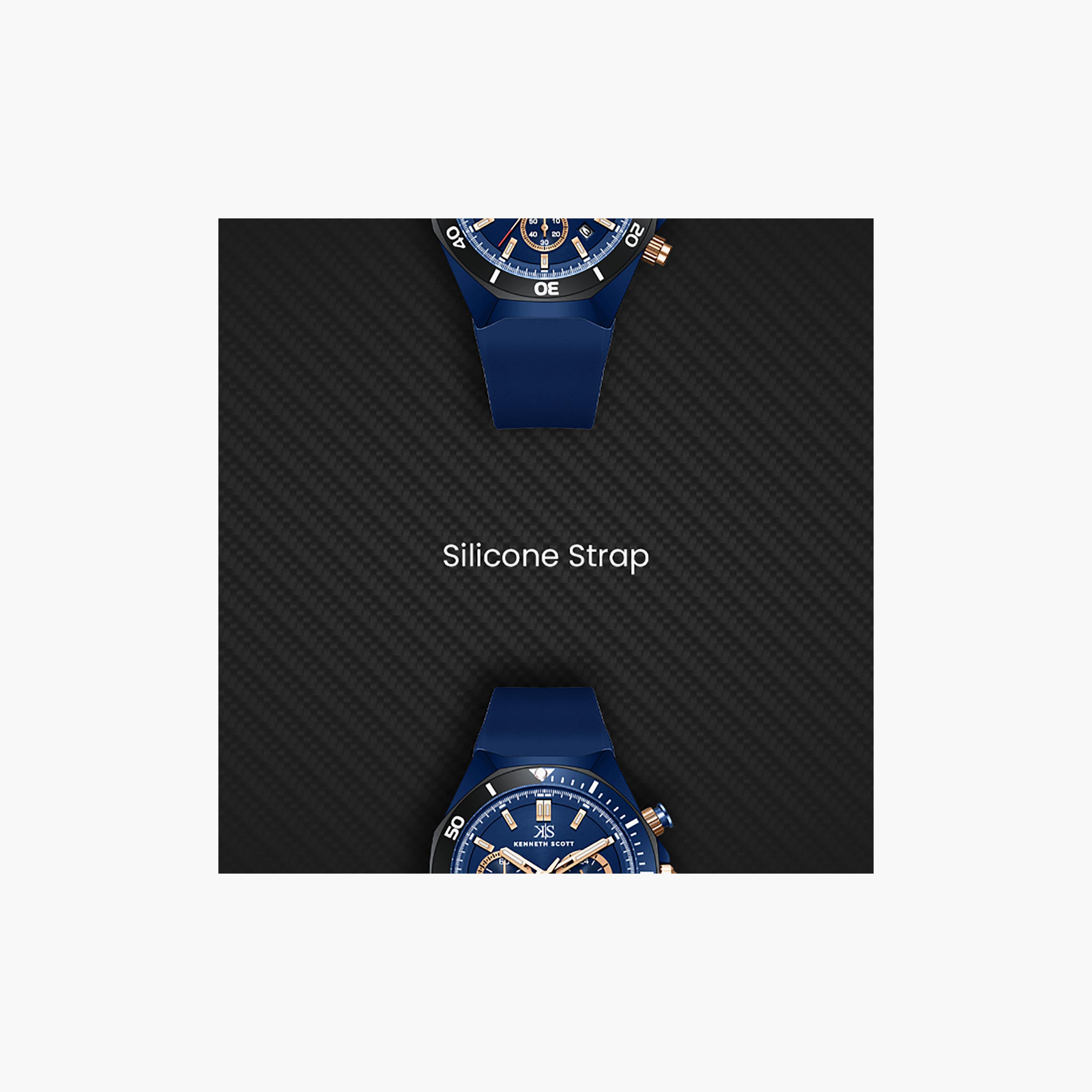 Kenneth Scott Men's 43 MM Chronograph Blue Dial Silicone Strap | K26116-NSNN-men-watchesandjewellery-watches-image-6