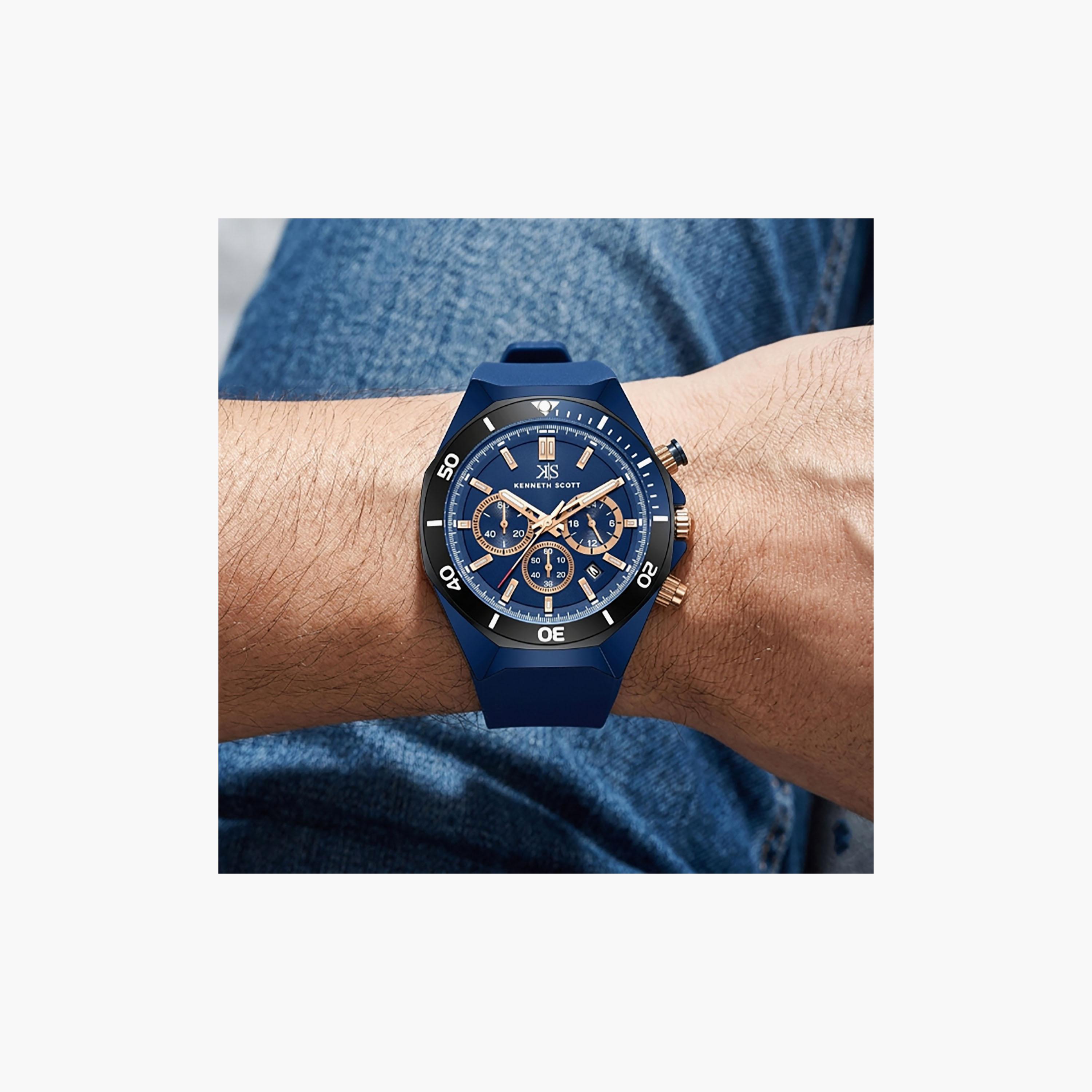 Kenneth Scott Men's 43 MM Chronograph Blue Dial Silicone Strap | K26116-NSNN-men-watchesandjewellery-watches-image-9