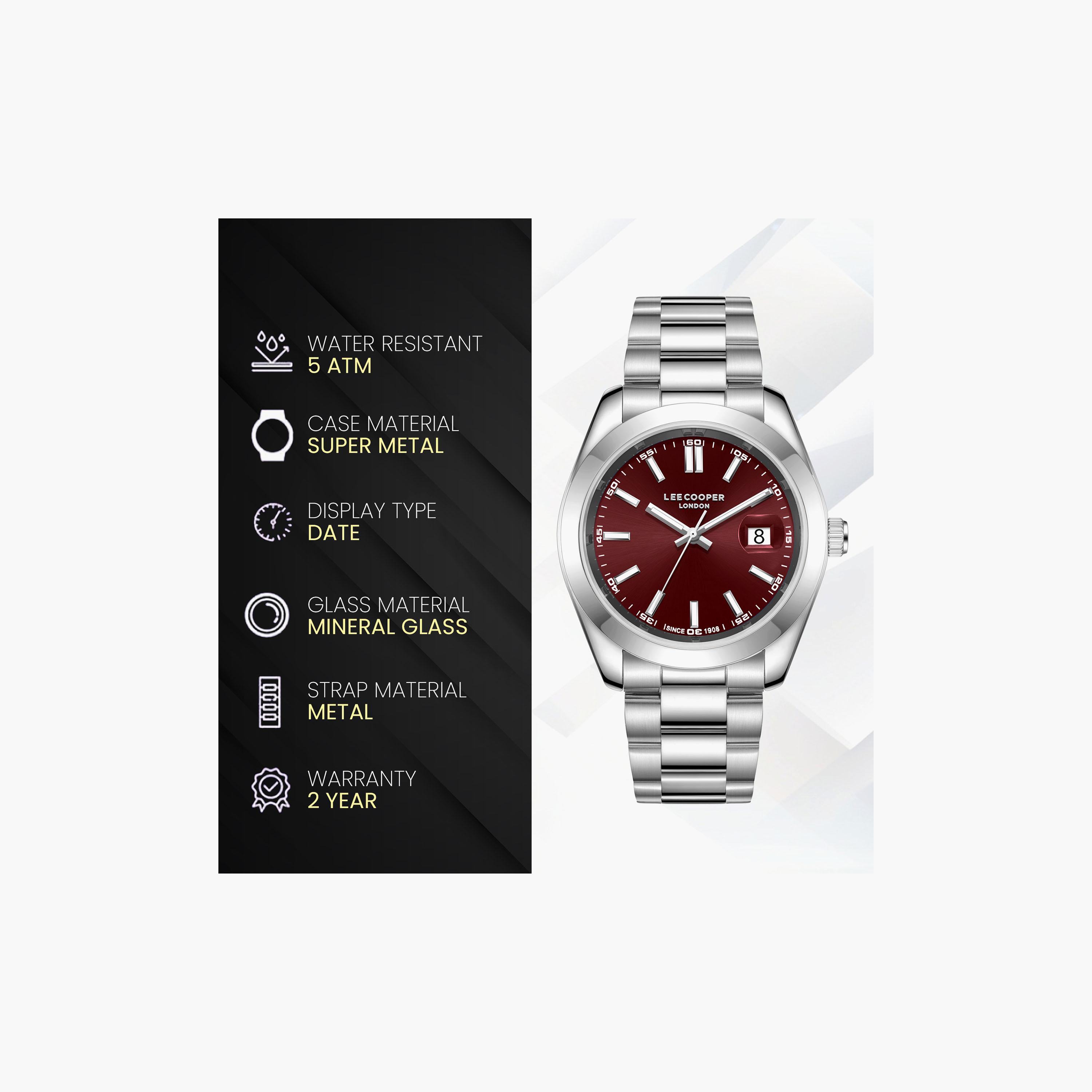 Lee Cooper Men's 41 MM Analog Red Dial Metal Strap | LC08189-380-men-watchesandjewellery-watches-image-6
