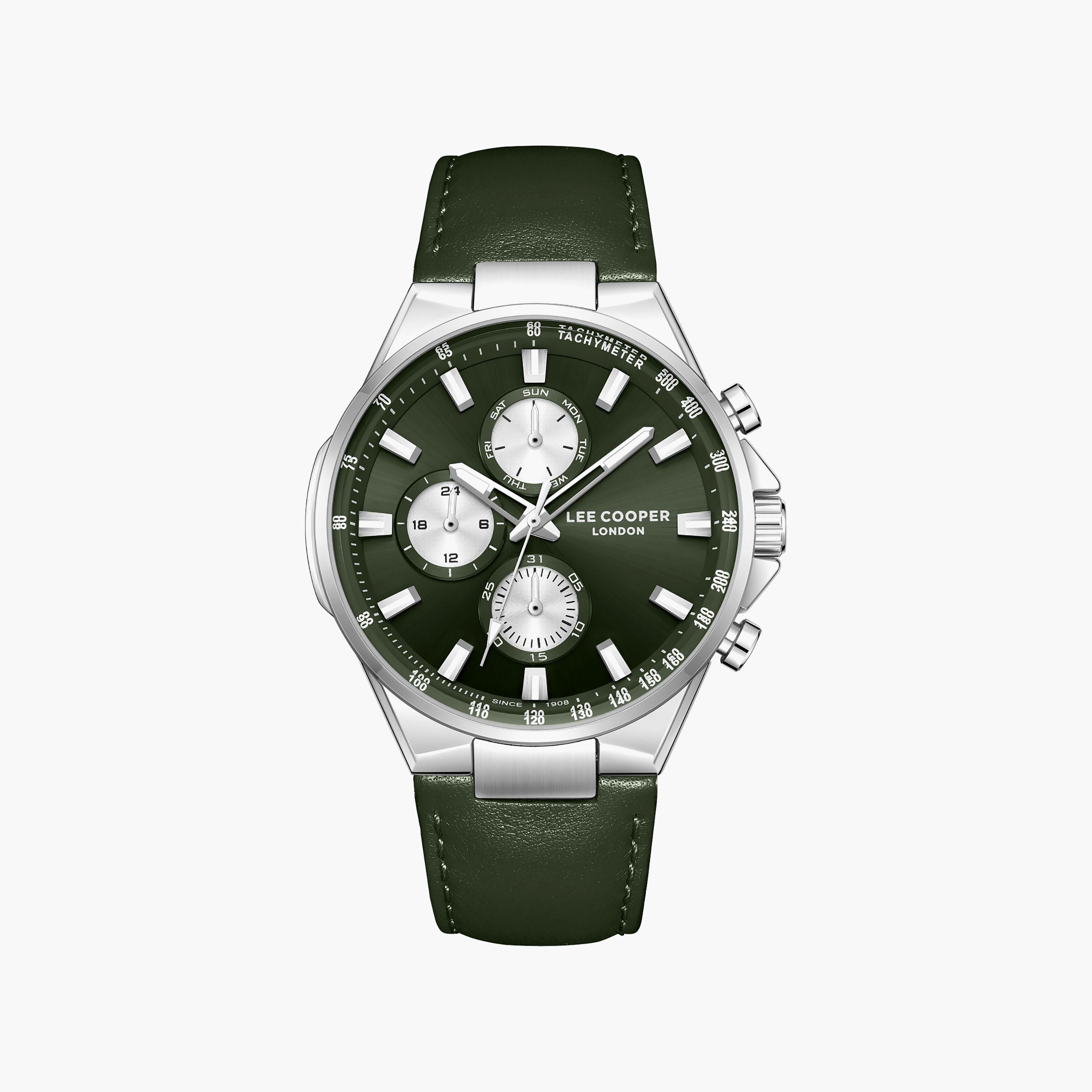 Lee Cooper Men's 43 MM Analog Green Dial Leather Strap | LC08223-375-men-watchesandjewellery-watches-image-1