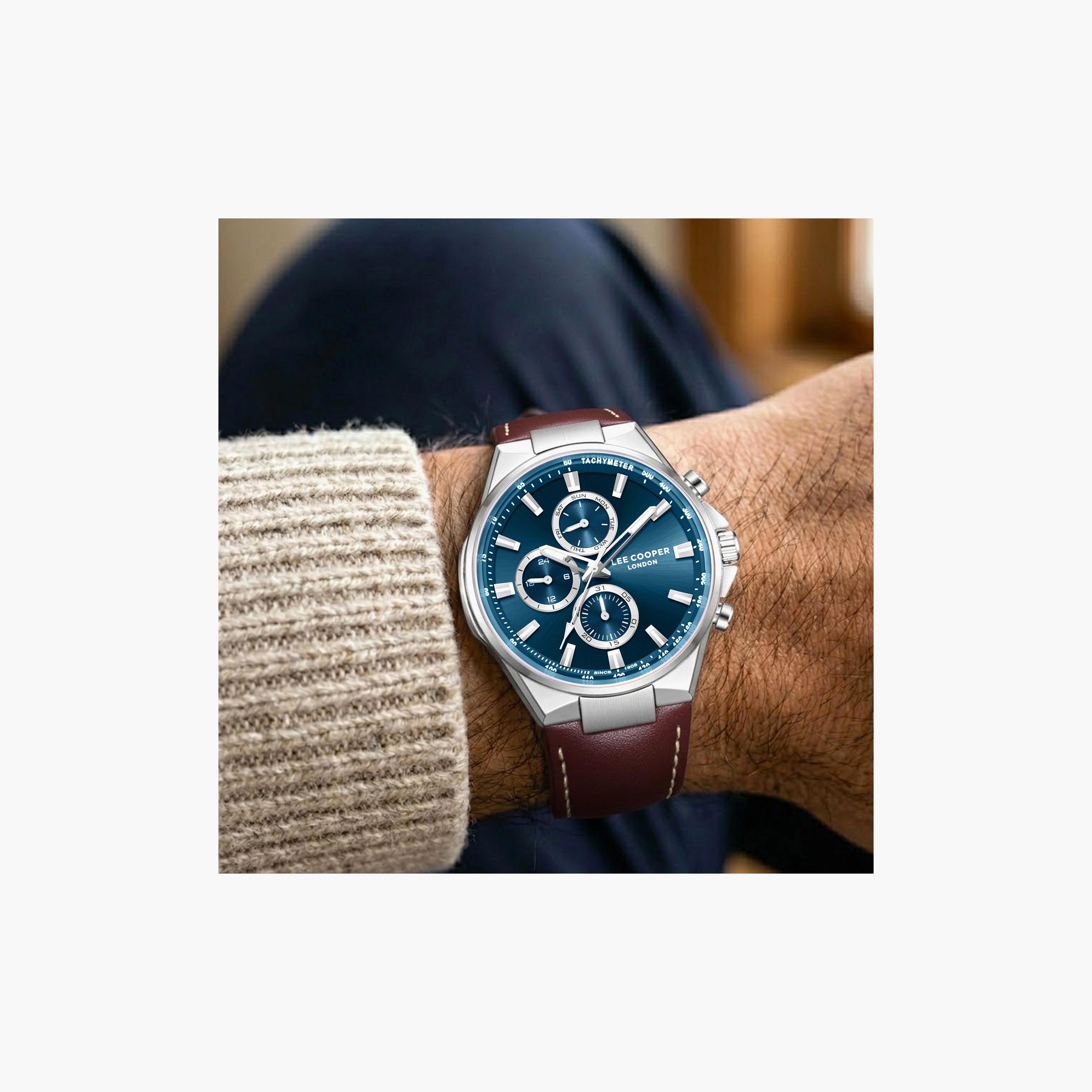 Lee Cooper Men's 43 MM Analog Dark Blue Dial Leather Strap | LC08223-392-men-watchesandjewellery-watches-image-7