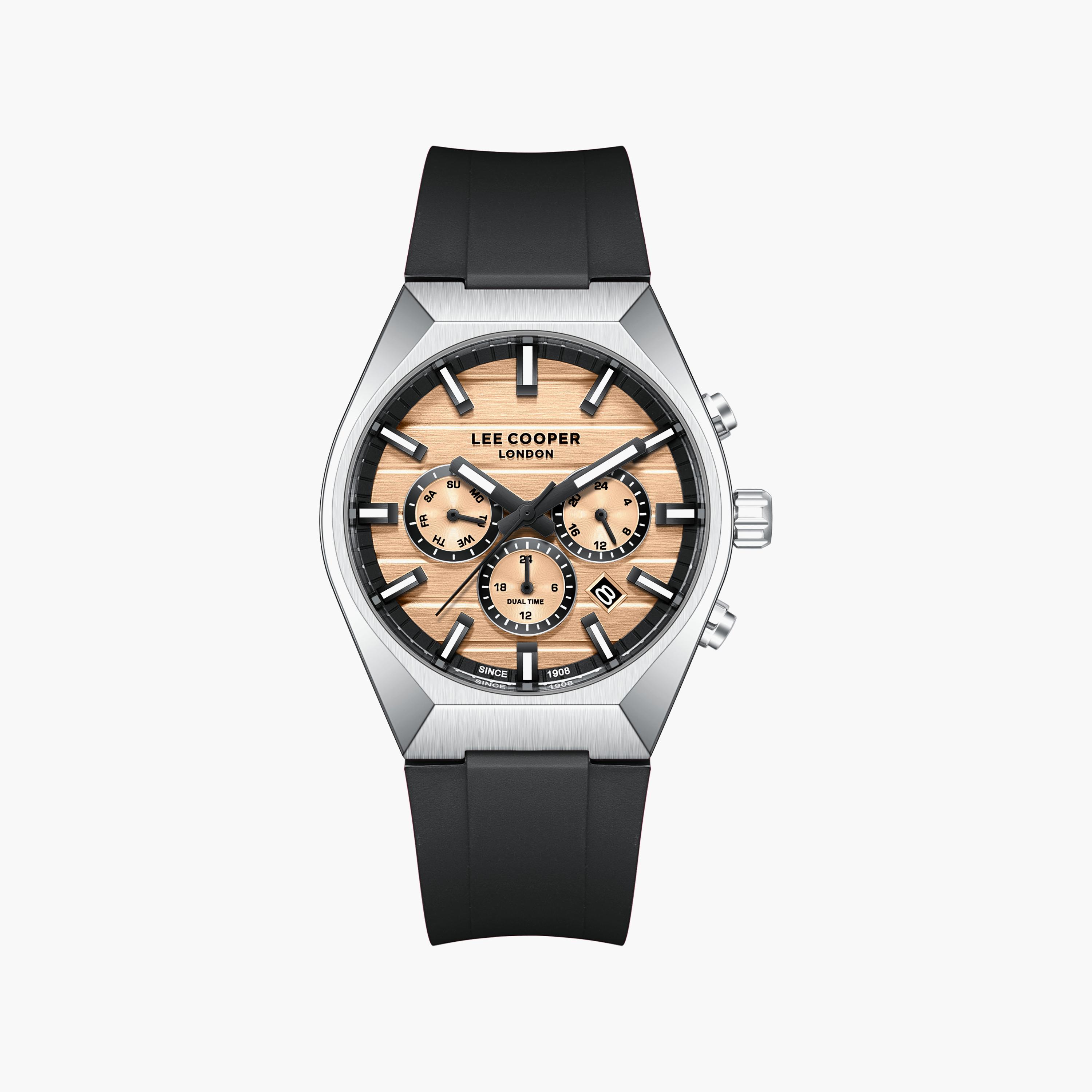 Lee Cooper Men's 41 MM Analog Rose Gold Dial Silicone Strap | LC08388-300-men-watchesandjewellery-watches-image-1