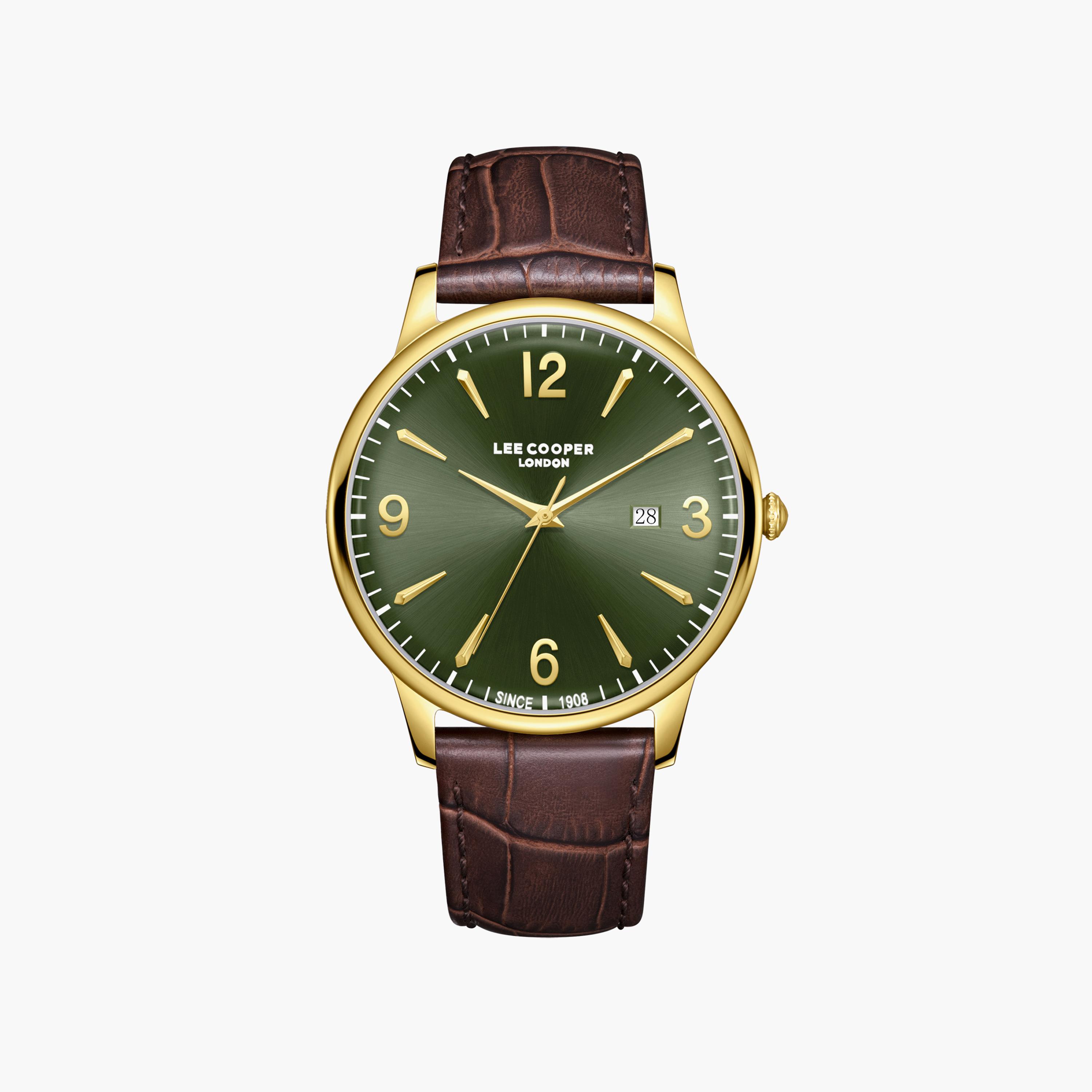 Lee Cooper Men's 40 MM Analog Green Dial Leather Strap | LC08379-172-men-watchesandjewellery-watches-image-1