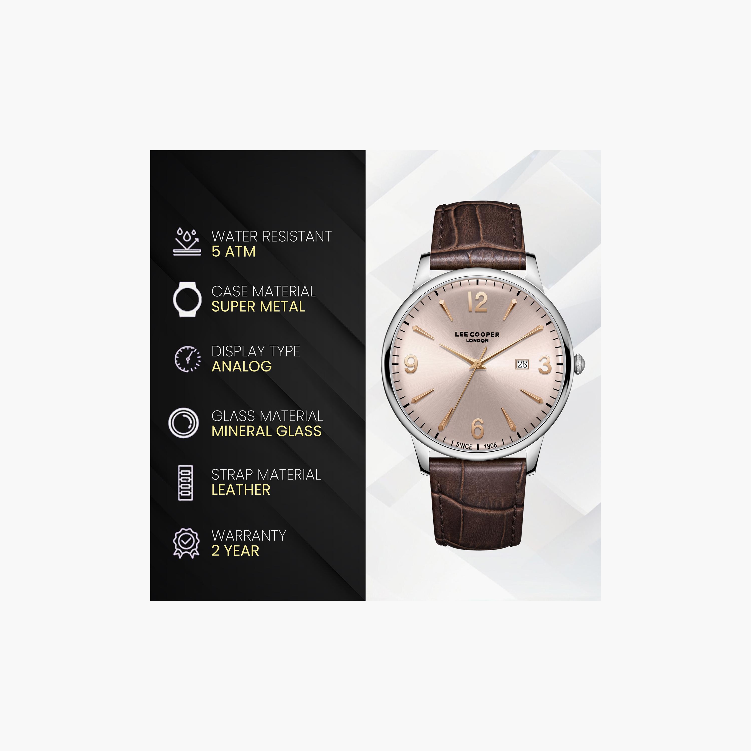 Lee Cooper Men's 40 MM Analog Rose Gold Dial Leather Strap | LC08379-362-men-watchesandjewellery-watches-image-9
