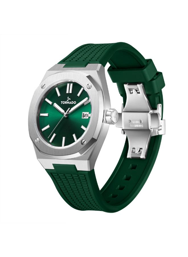 Tornado Men's 42 MM Analog Green Dial Silicone Strap | T23003-SSHH-men-watchesandjewellery-watches-image-1