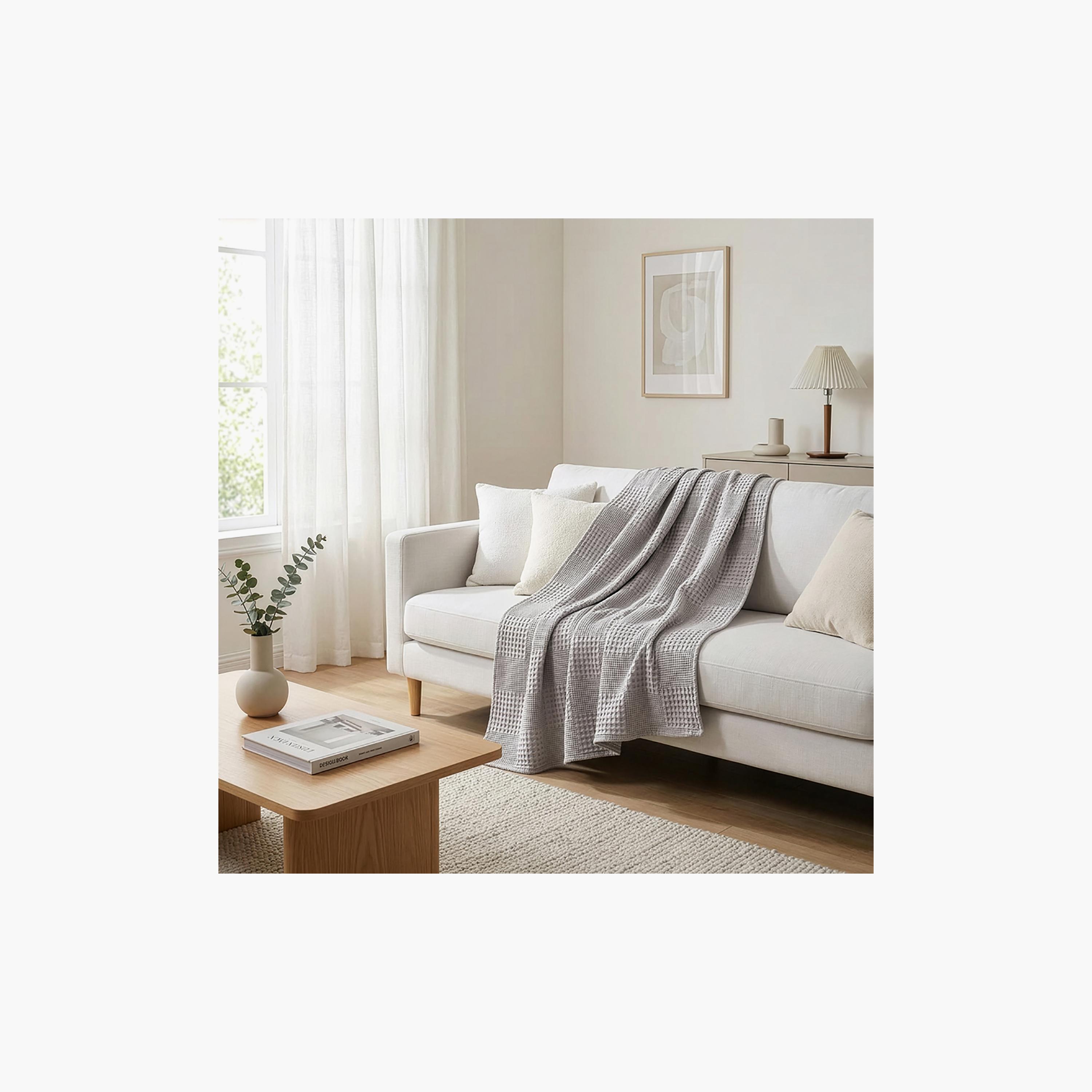 Donetella Waffle Hypoallergenic Breathable Blanket - 140X200 Cm-household-cushionsandthrows-throwsandblankets-blankets-image-2